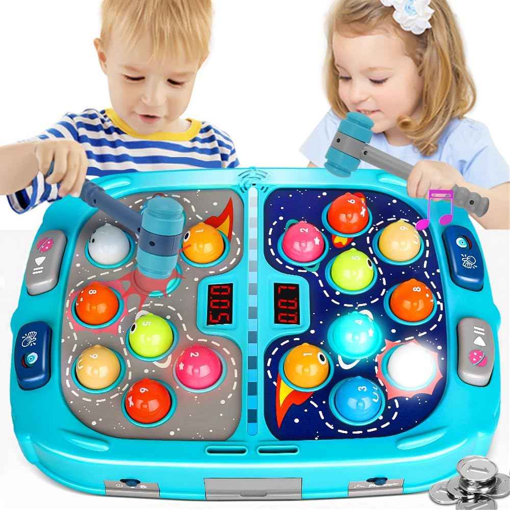 Whack Game Mole for Toddlers, Toys for 3-12 Year Old Boys and Girls, Pounding Game for Kids,Gifts for 3 4 5 6+ Year Old Boys, Interactive Educational Toy with Sound and Light,PK Mode with 2 Hammers