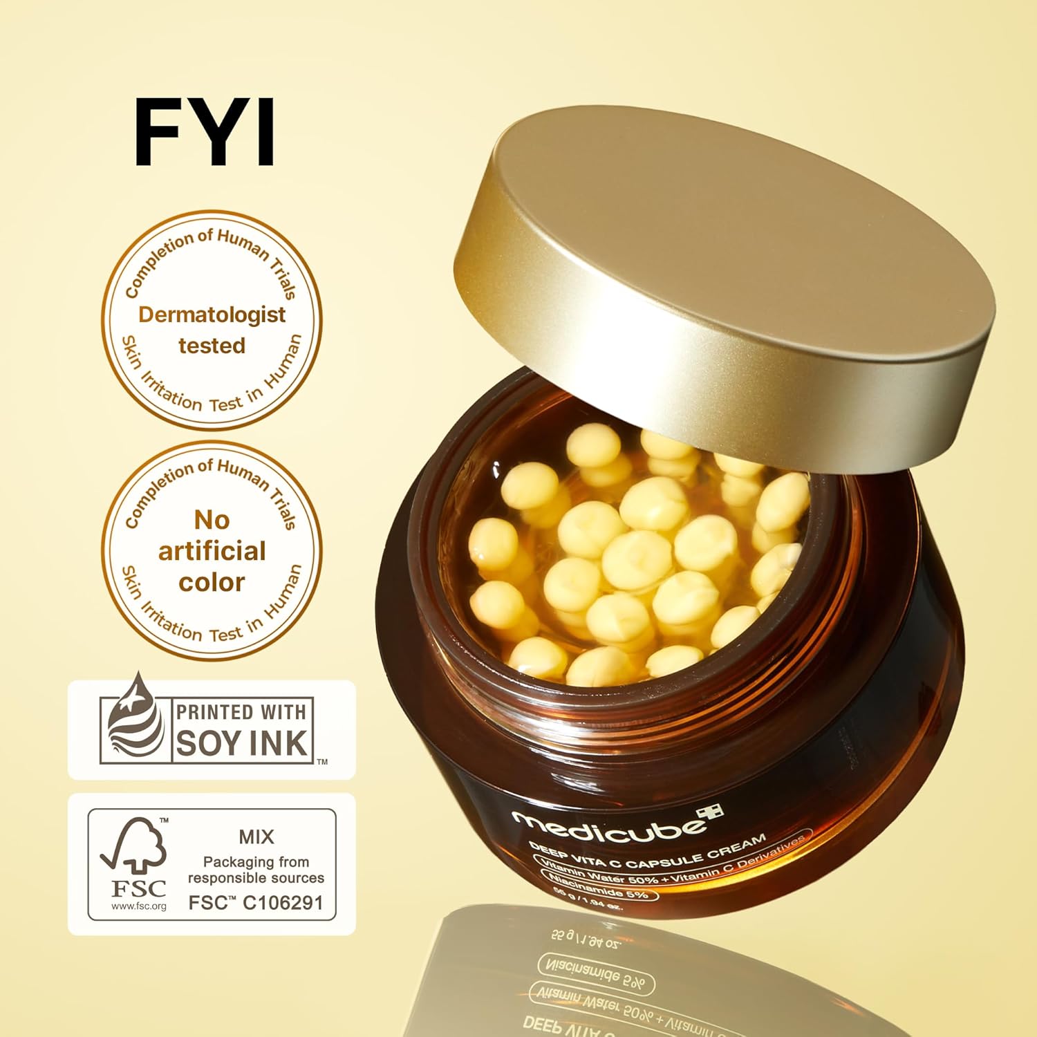 medicube Deep Vitamin C Golden Capsule Face Moisturizer, 1.94 oz, Liposome Capsules For Wrinkles, Skin Radiance, Korean Skin Care