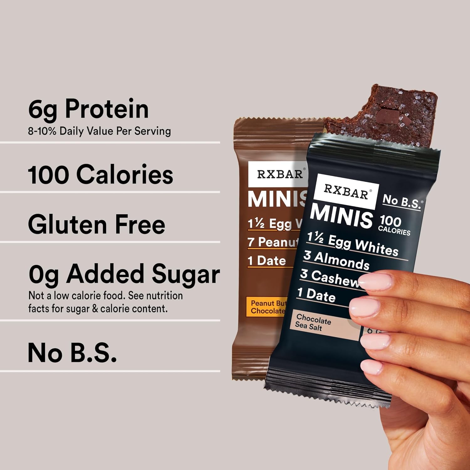 rxbar mini protein bars, 7.3oz box, 8 count, variety pack, peanut butter chocolate and chocolate sea salt
