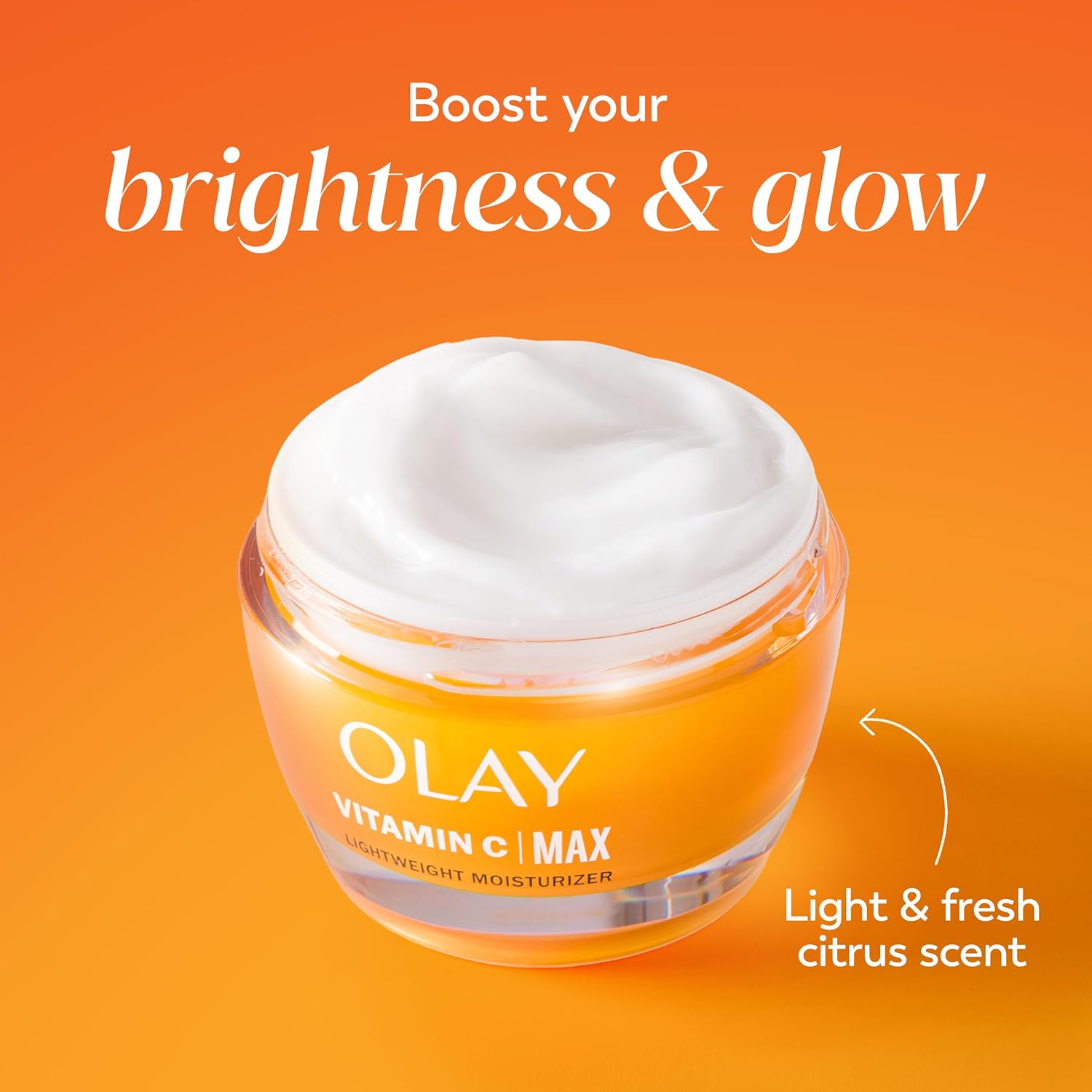 olay vitamin c max face moisturizer for women, hydrating and brightening cream with niacinamide, peptides, 1.7 oz