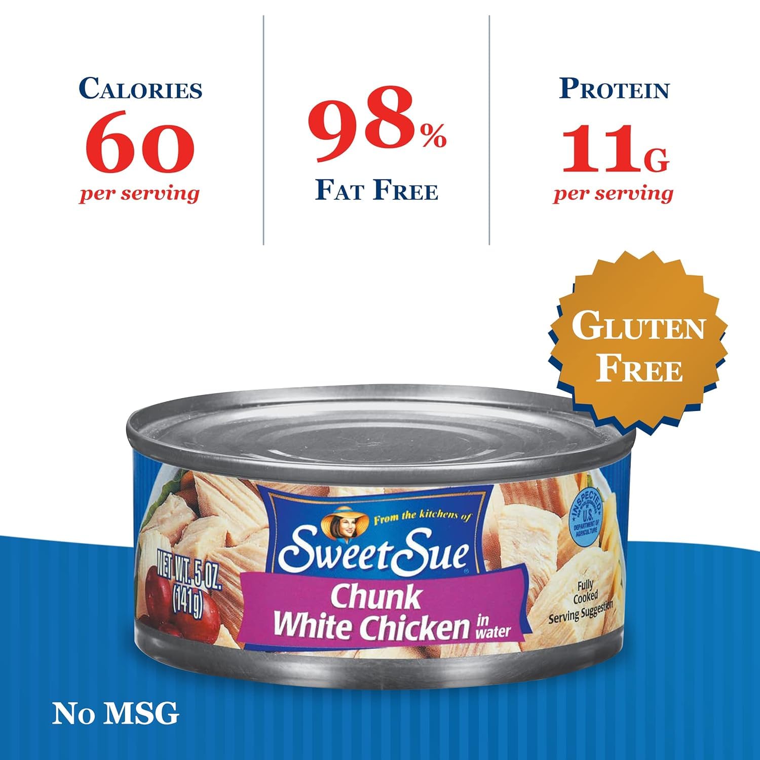 Sweet Sue Canned Chicken Breast with Rib Meat in Water, Gluten Free, Keto Friendly, 11g Protein per Serving, 5 oz (Pack of 24)