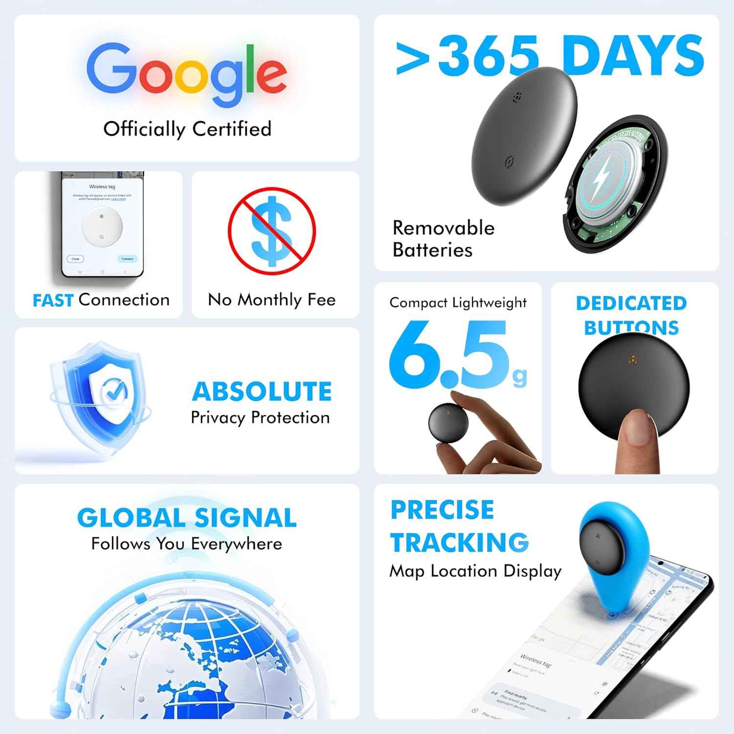 Air Tracker Tags 4 Pack for Android with Case- Bluetooth GPS Tracker Item Finder for Key, Wallet, Luggage - Works with Google Find Hub, IP66 Waterproof, Smart Tag for Android & Samsung Phones(Black)