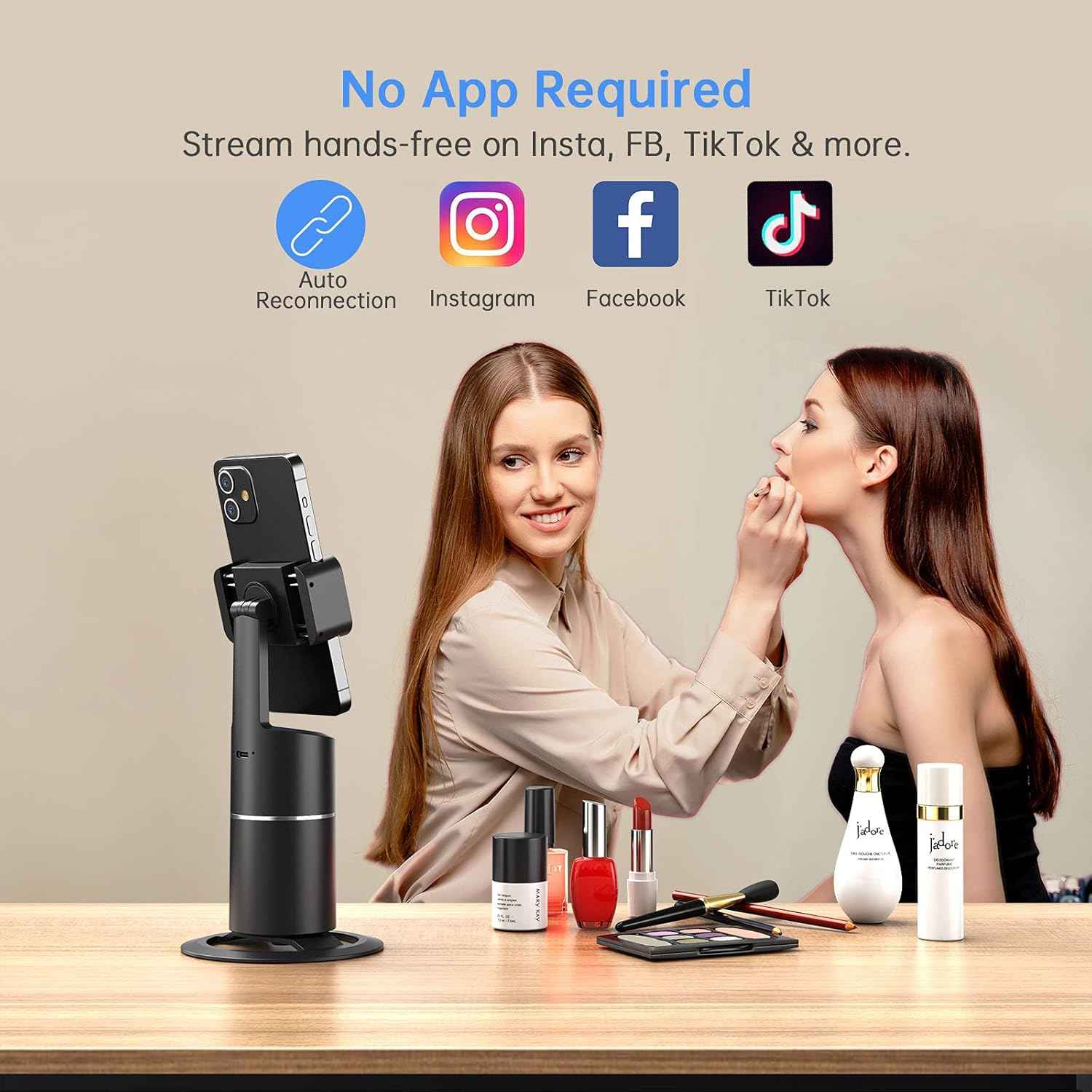camrola Auto Face Tracking Phone Holder, No App Required, 360° Rotation Face Body Phone Tracking Tripod Smart Shooting Camera Mount for Live Vlog Streaming Video, Rechargeable Battery-Black
