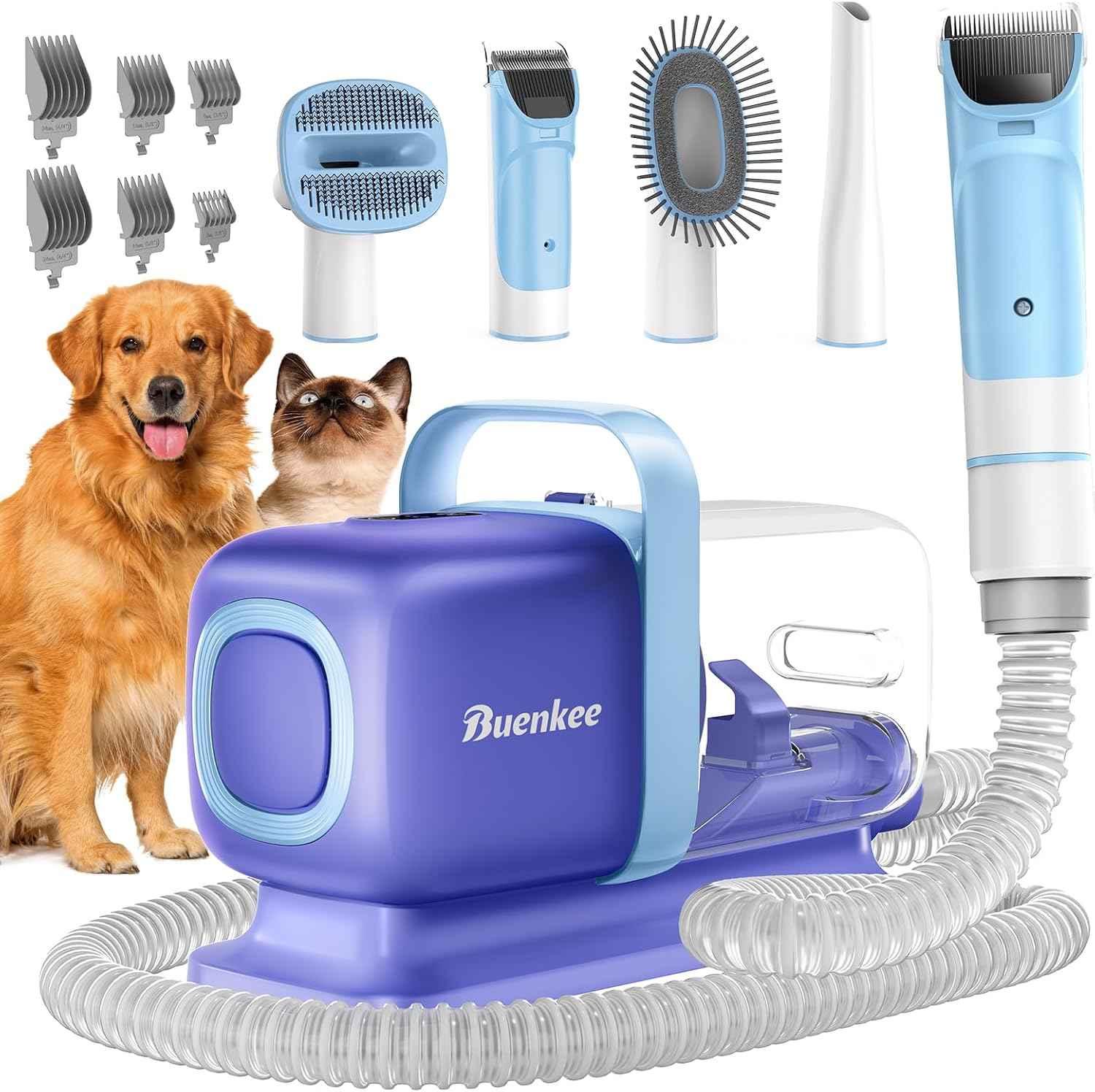 Dog Grooming Kit with Vacuum, 15000Pa Pet Hair Clipper and Shedding Brush, 50dB Low Noise, 2L Capacity, White
