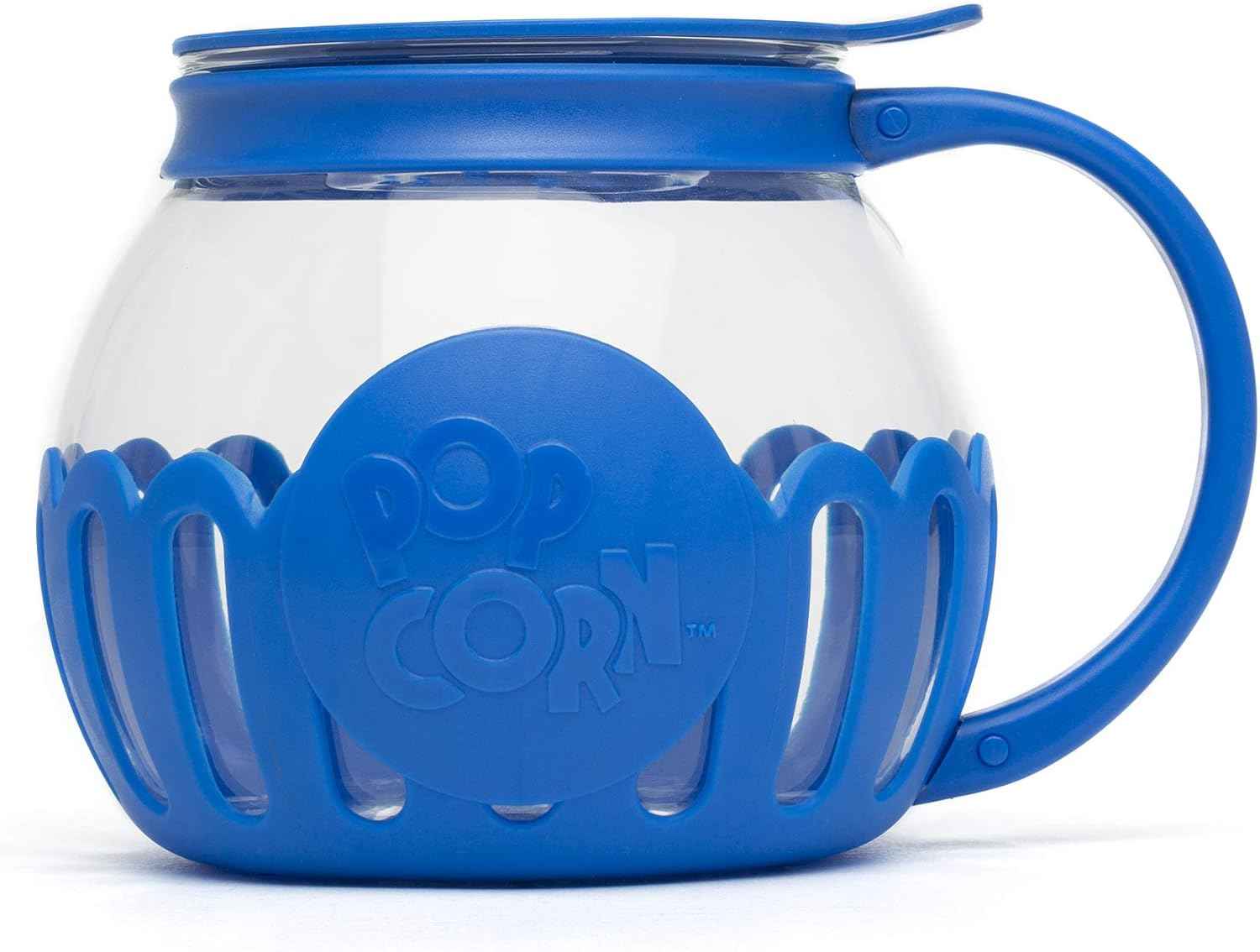 Ecolution Patented Micro-Pop Microwave Popcorn Popper with Temperature Safe Glass, 3-in-1 Lid Measures Kernels and Melts Butter, Made Without BPA, Dishwasher Safe, 1.5-Quart, Aqua