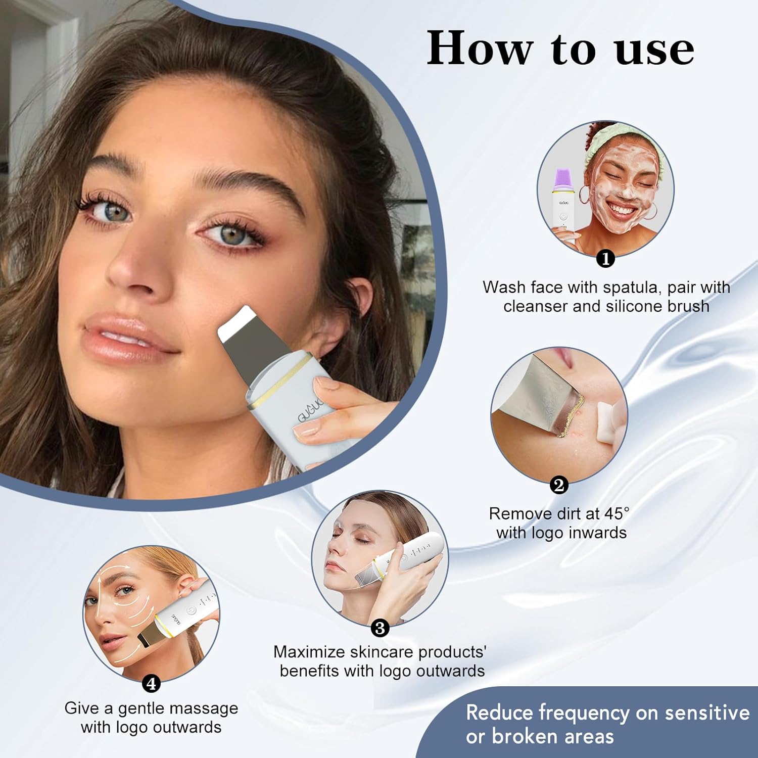 Gugug white skin spatula 4 modes blackhead remover for facial deep cleansing suitable for sensitive skin