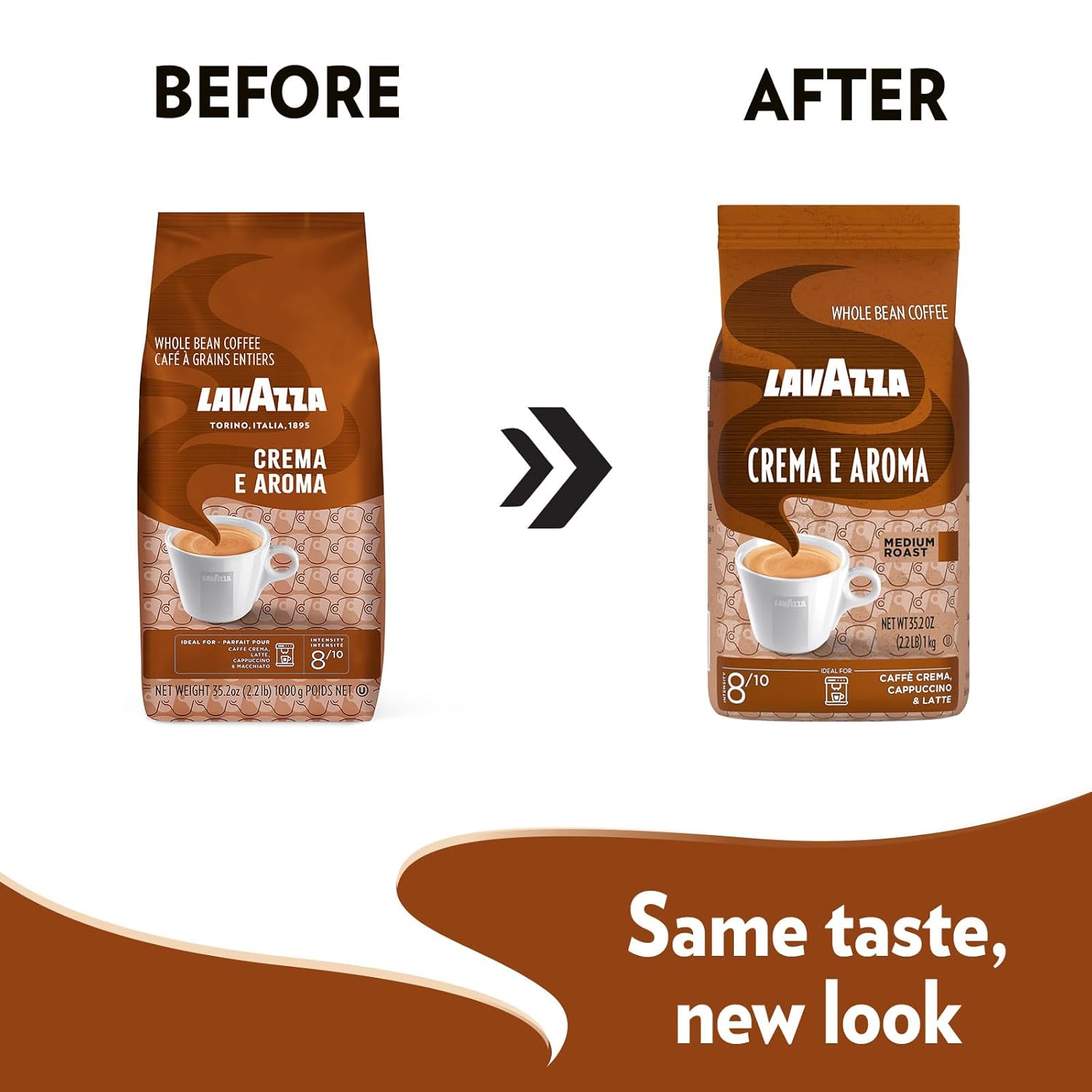 Lavazza Crema E Aroma whole bean coffee, 2.2-pound bag, non-GMO, medium roast with earthy flavor and long-lasting crema