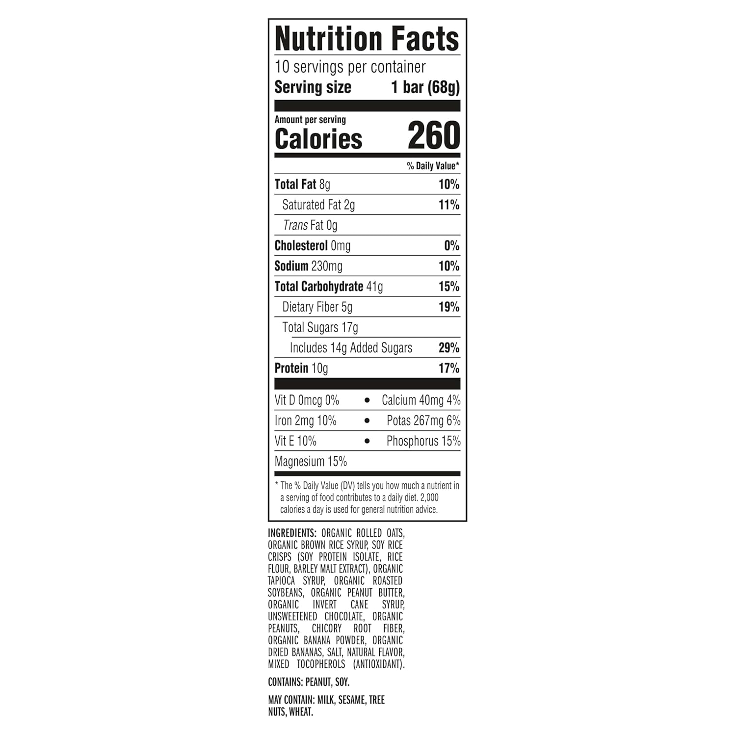 clif bar energy protein bars peanut butter banana dark chocolate organic oats non gmo 10 pack