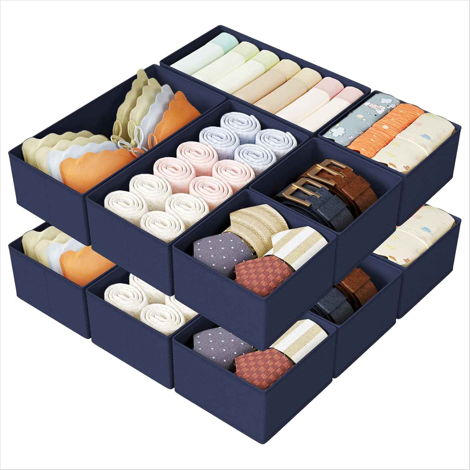 DIMJ Drawer Organizers Clothes, Set of 4 Dresser Organizer Bins, Fabric Closet Organizers and Storage, Shallow Drawer Dividers for Nursery, Clothing, Baby Clothes, Socks, Underwears, Tie (Beige)