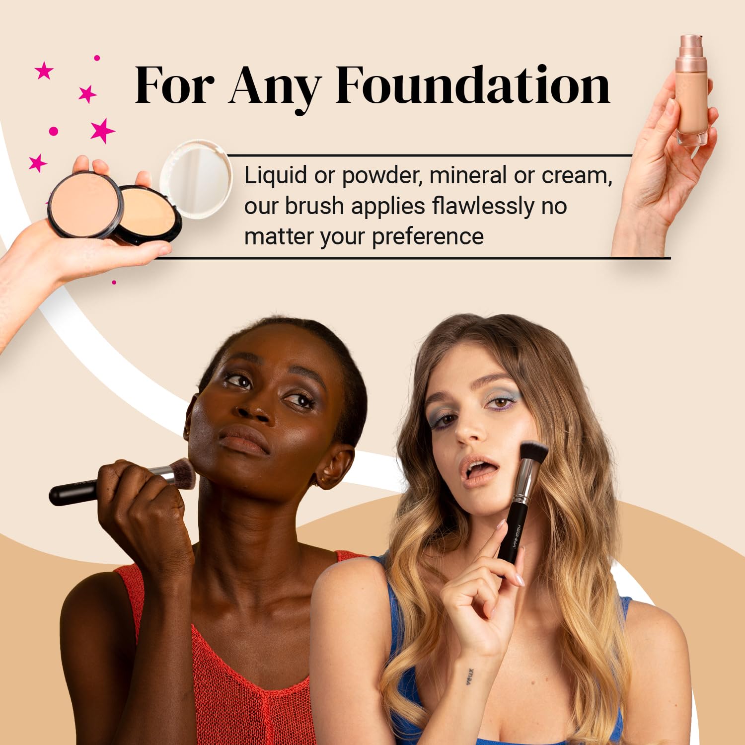 Flat Top Kabuki Foundation Brush By KESHIMA - 1.2 inch Premium Makeup Brush for Liquid, Cream, and Powder