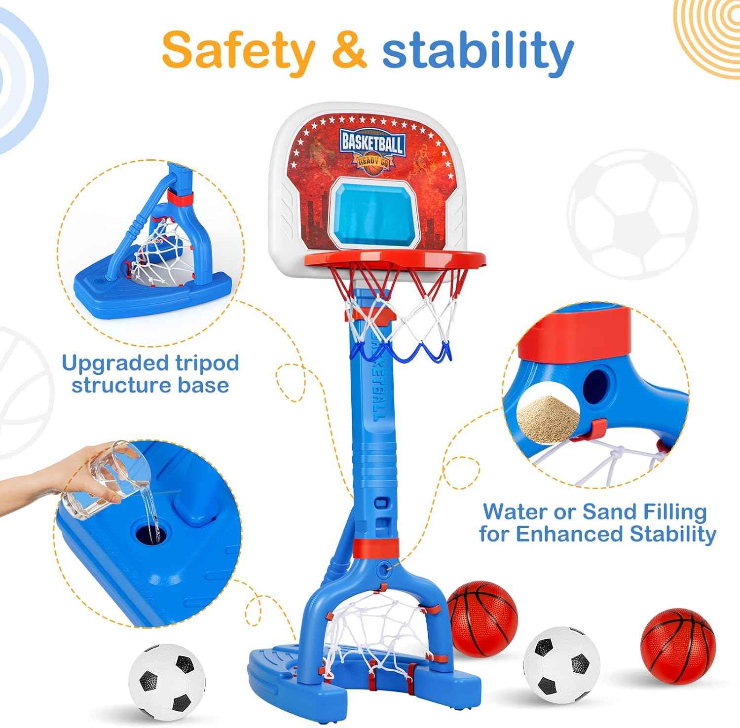 FLMAQE Toddler Basketball Hoop,Swimming Pool Basketball Hoop, Adjustable Mini Kids Basketball & Soccer Goal with4Balls & Ball Pumps for Indoor, Outdoor, Pool, Sports, Birthday Gifts for Children