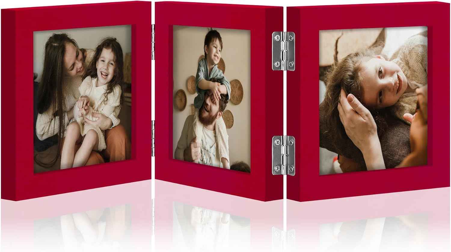 decorUhome Triple 4x6 Picture Frame Vertical, Engineered Wood Trifold Photo Frame with Plexiglass for Tabletop Display, 4x6, Black
