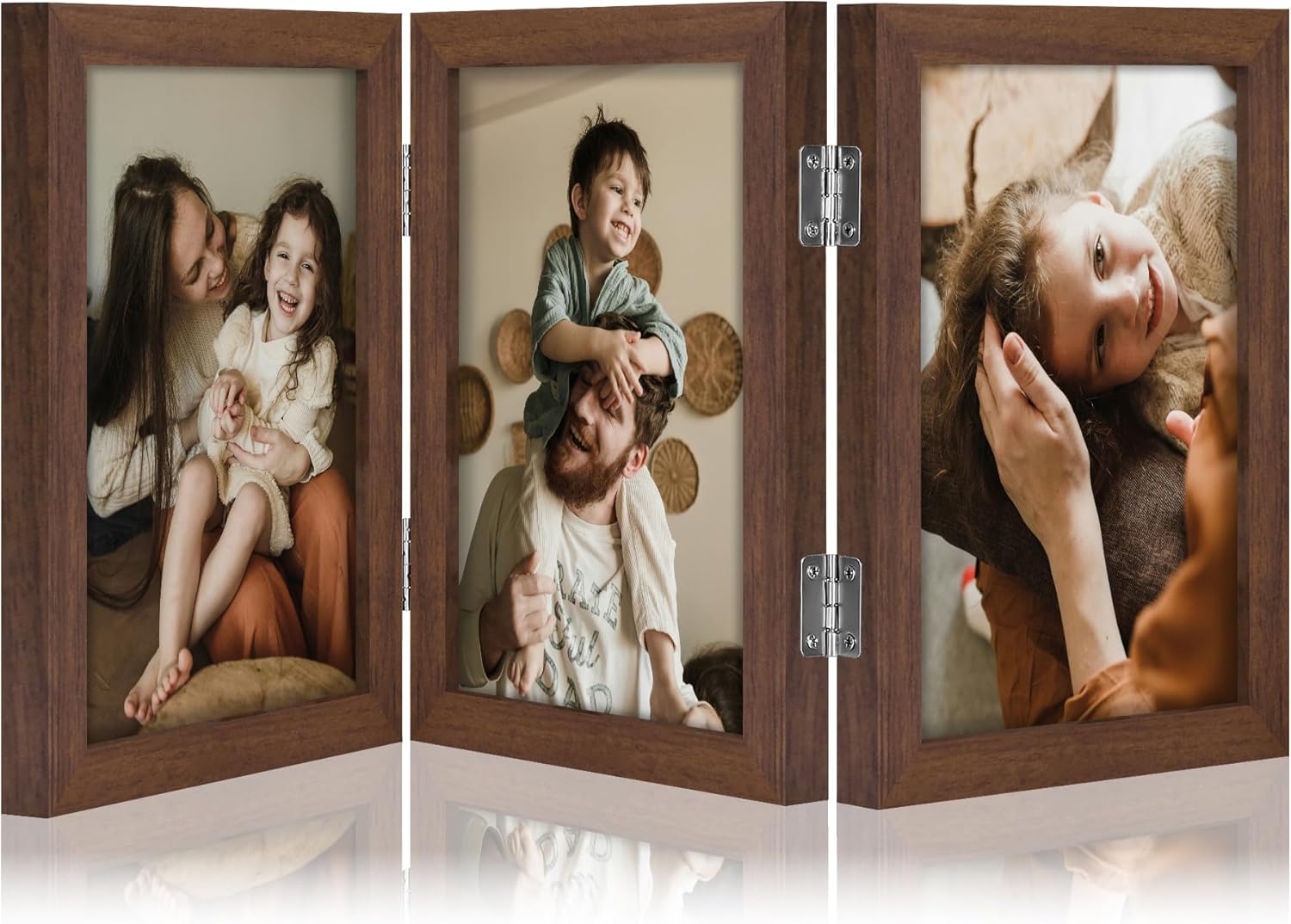decorUhome Engineered Wood Trifold 4x6 Photo Frame with Plexiglass for Tabletop Display, Black, 3-Picture Frame