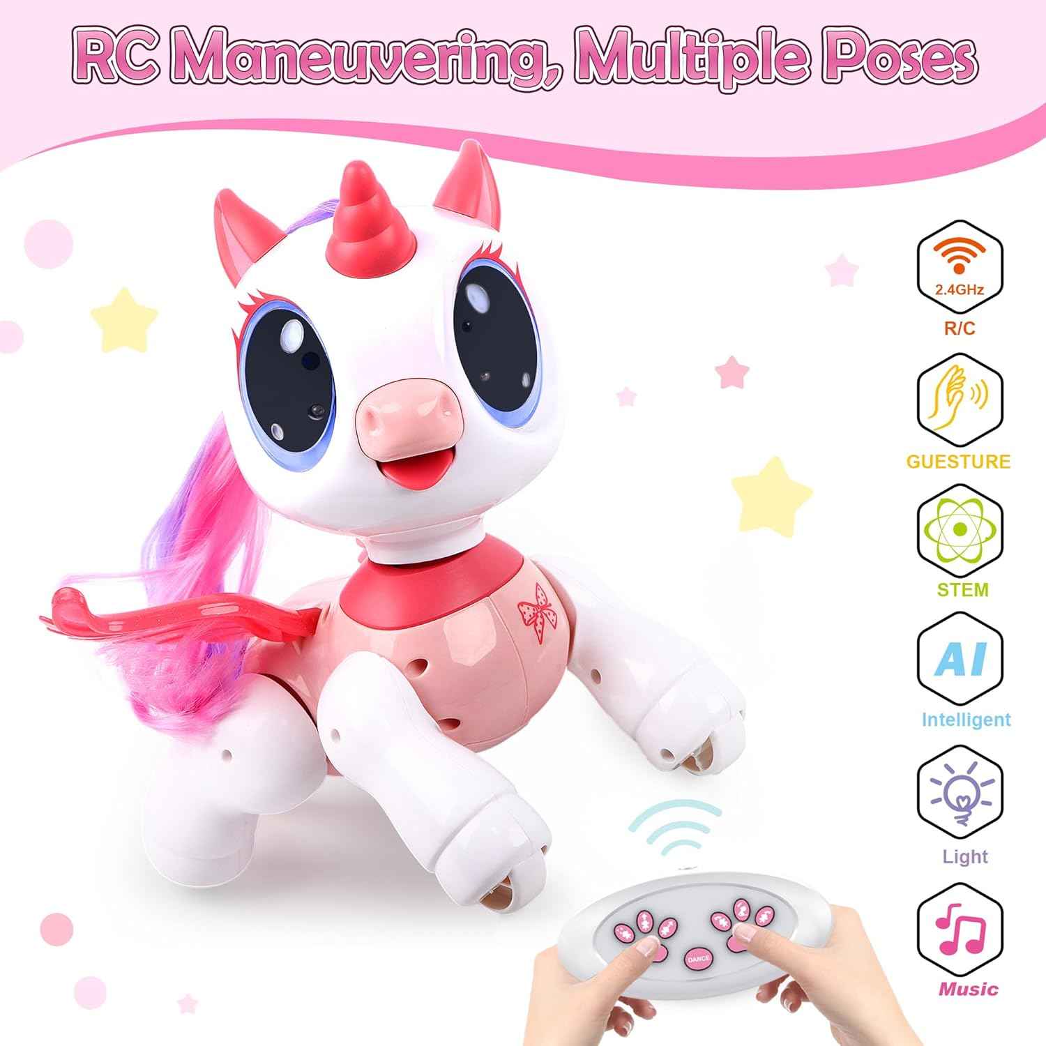SPRSHY Remote Control Unicorn for Girls - Companion Pet Toys Electronic Pink Pegasus,Music and Waking Doll Christmas Birthday for Children 3 4 5 6 7 8 Years Old