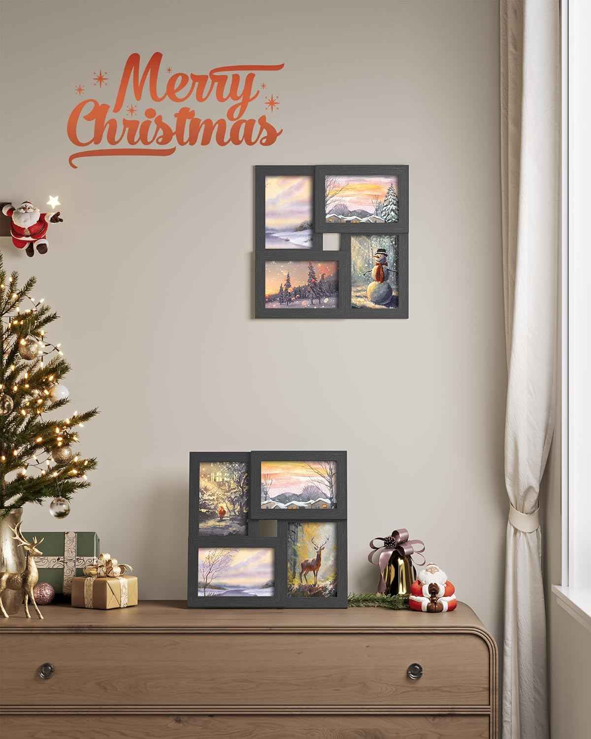 SONGMICS 4x6 Collage Picture Frames, Family Photo Collage Frame Set of 4 for Wall Decor, Glass Front, Wall Hanging or Tabletop, Christmas Gift, Ink Black URPF25BK
