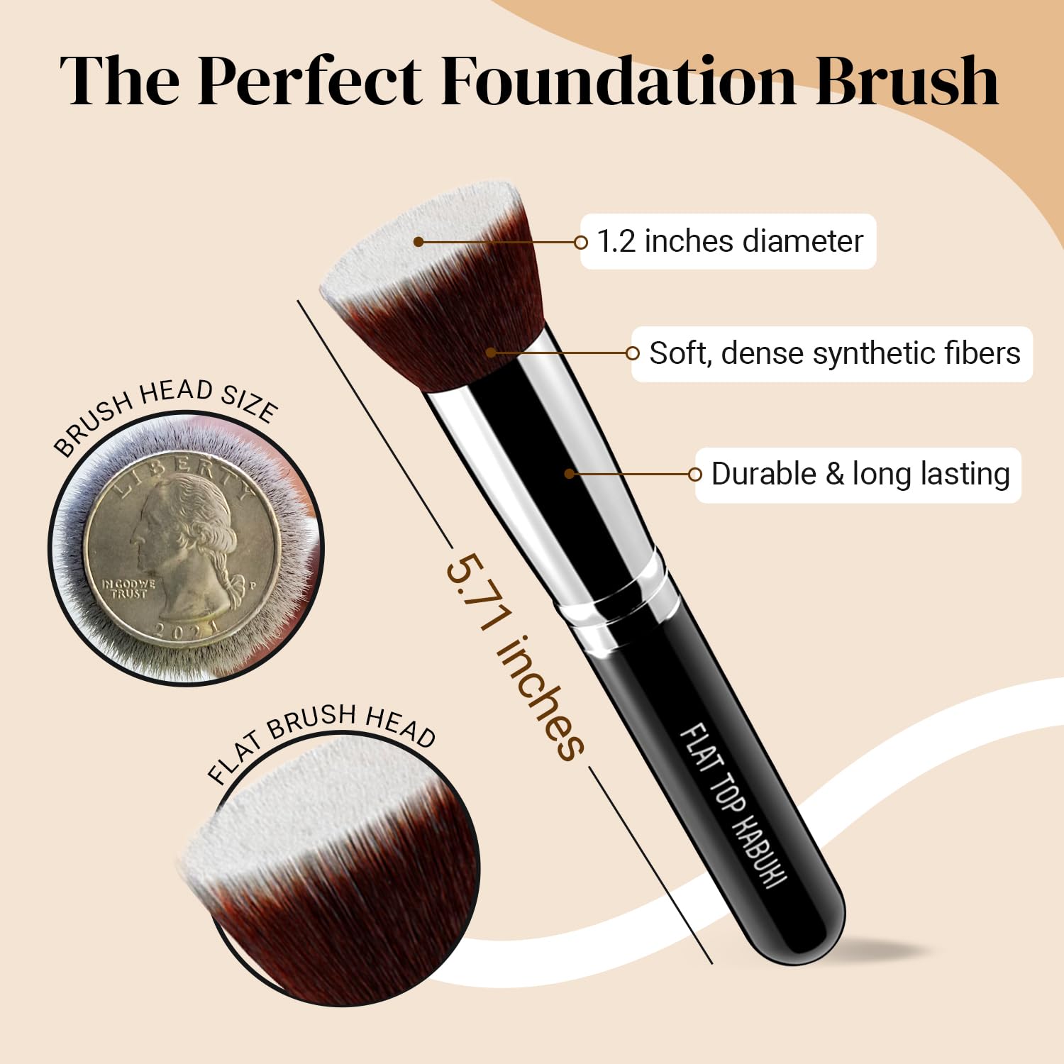 Flat Top Kabuki Foundation Brush By KESHIMA - 1.2 inch Premium Makeup Brush for Liquid, Cream, and Powder