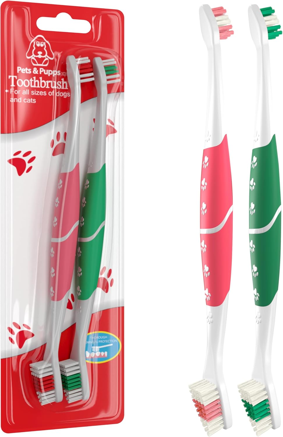 Red Pet Toothbrush for Medium & Large Dogs and Cats with Soft Bristles - Easy Teeth Cleaning