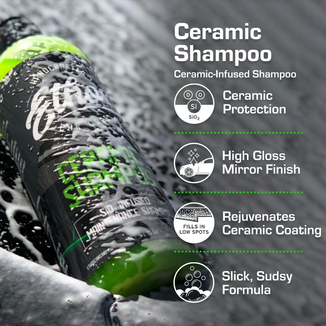 Ceramic Car Shampoo for Slick Car Wash - pH-Balanced Soap with Hydrophobic Protection - Enhances Coatings