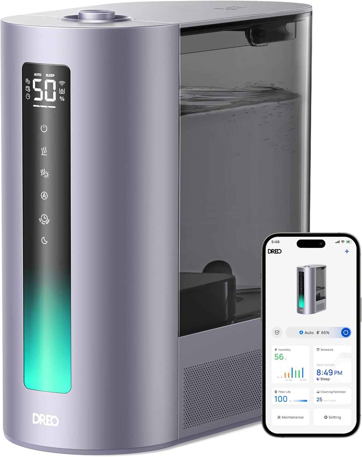 DREO 6L Humidifiers for Bedroom, Smart Warm & Cool Mist for Large Room, 60Hr Quiet Runtime for Baby, Plant, Humidity Sensor, Indicator Light, 12H Timer, Google/Alexa, HM713S