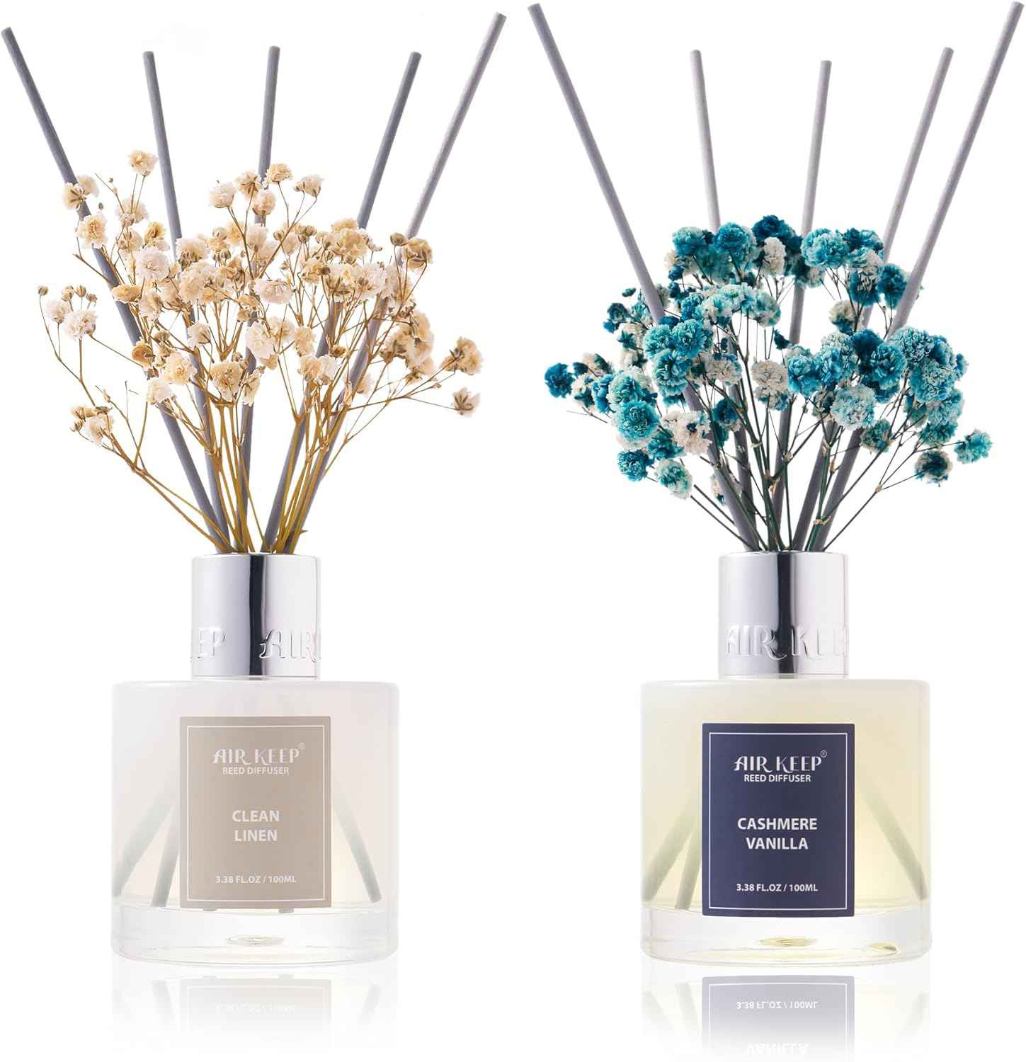 Airkeep Reed Diffuser Set,3.38 fl oz (100 ml) - Clean Linen Oil Diffusers with 8 Reed Sticks,Home Fragrance Reed Diffuser for Bathroom Shelf Decor