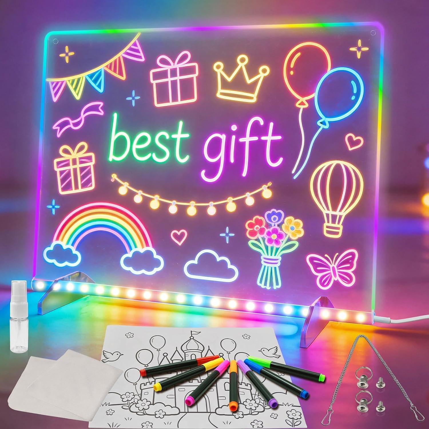 Led Note Board with Colors,16''Drawing Tablet,6 Modes & 8 Colors Light Up Drawing Board,Kids Toy with 13 Light Effects,Birthday Holiday Day Gifts for Girls & Boys Age 3+,Tracing Book（White）