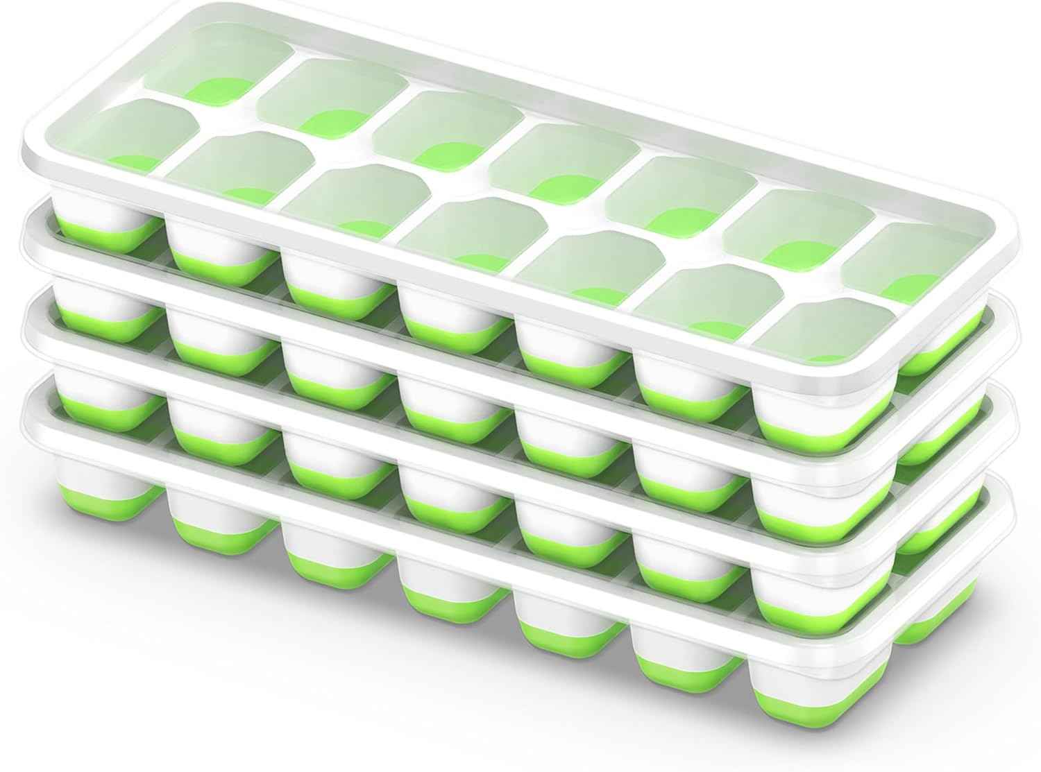 Ice Cube Tray with Lid, 4 Packs 56 Cubes Durable Stackable Ice Cube Trays for Freezer with Removable Lids, Easy-Release Plastic & Silicone Ice Tray for Cocktail, Coffee
