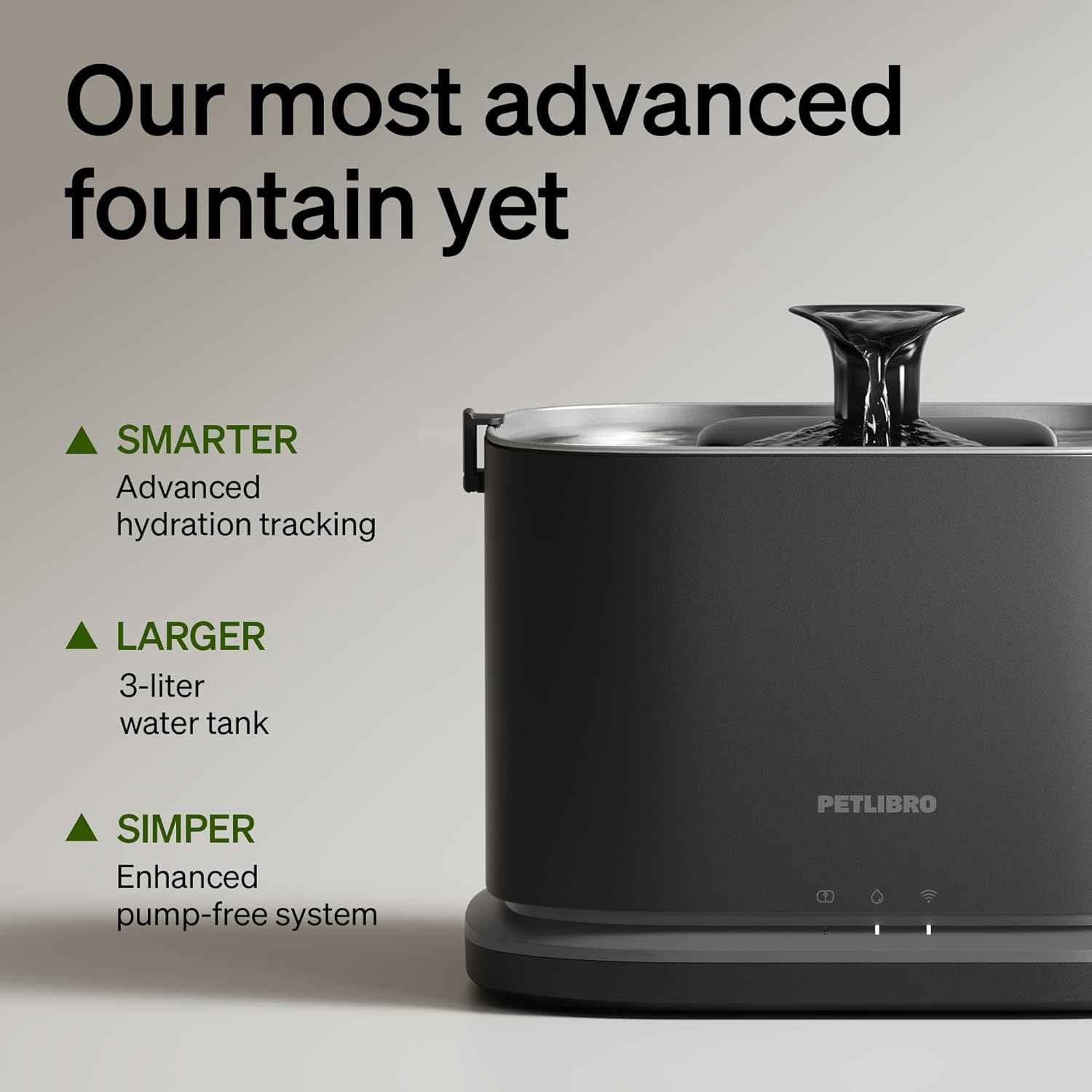 PETLIBRO Upgrade Cat Water Fountain Stainless Steel Tray, Dockstream 2 Cat Fountain Indoor, 3L/101oz Auto Cat Fountains for Drinking, App Monitoring Pet Water Fountain Dog, 5G WiFi Cat Water Dispenser