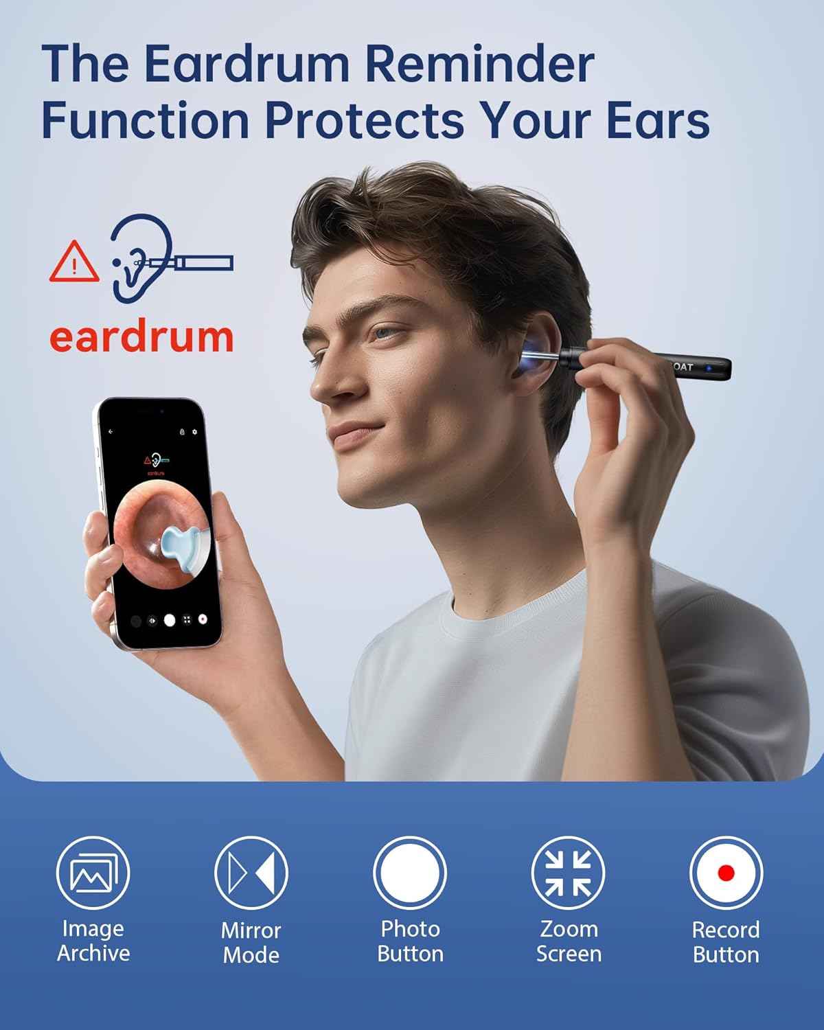 Jegoat Ear Wax Removal, Ear Wax Removal Tool Camera with 1296P HD Camera and 6 LED Lights, Ear Cleaner with 10 Ear Pick, Upgraded Ear Wax Removal Kit for iOS and Android, Black