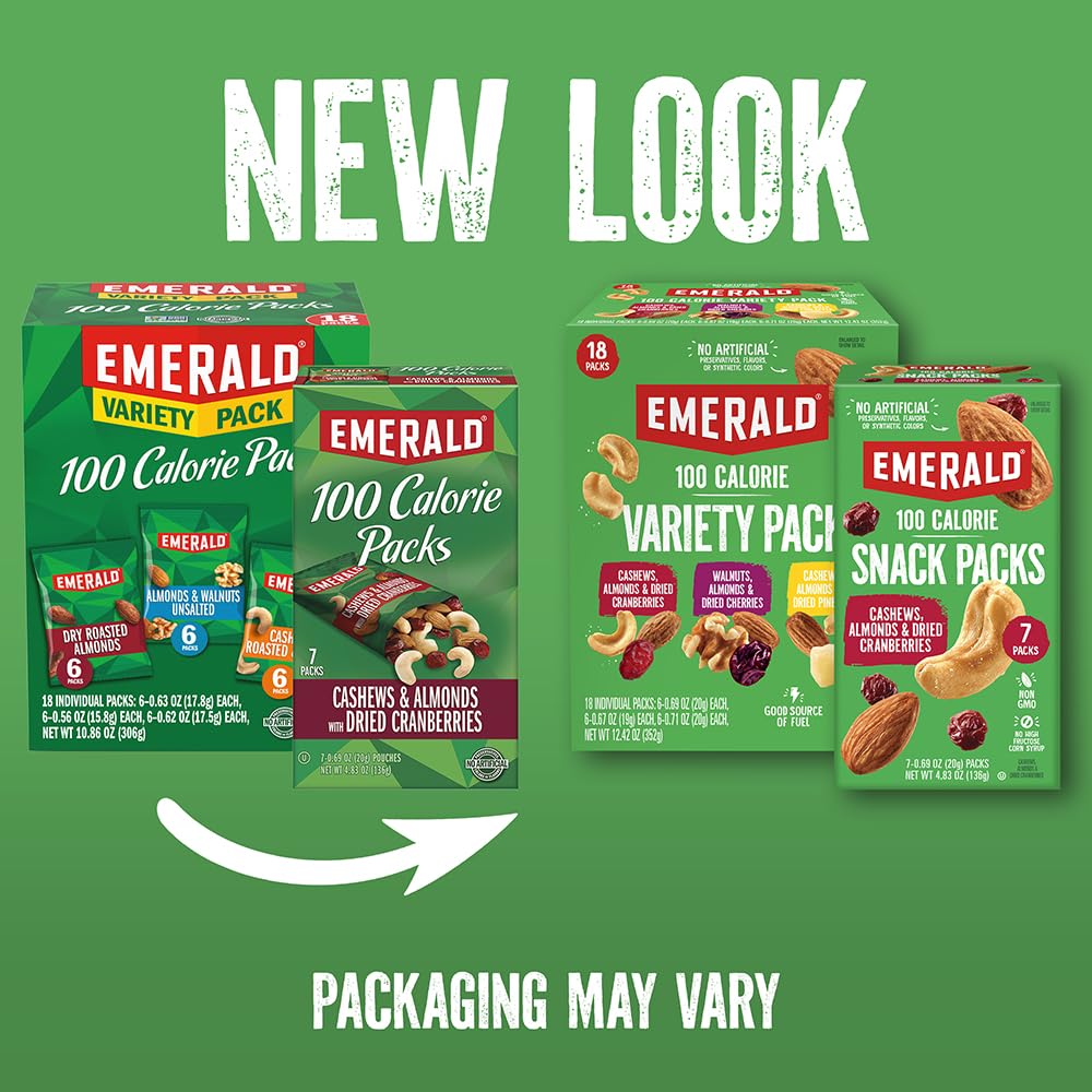 emerald nuts 18ct mixed nuts variety pack 100-calorie individual packs dry roasted almonds natural almonds walnuts roasted salted cashews