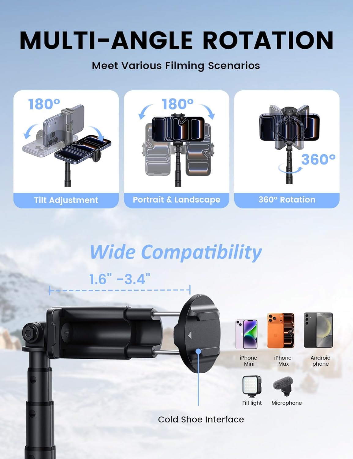 Lamicall 65" Phone Tripod & Selfie Stick - [Tap-to-Open] iPhone Tripod with Remote & Cold Shoe, Aluminum Phone Stand for Recording Compatible with iPhone for Video Record Live Vlog Mothers Day Black