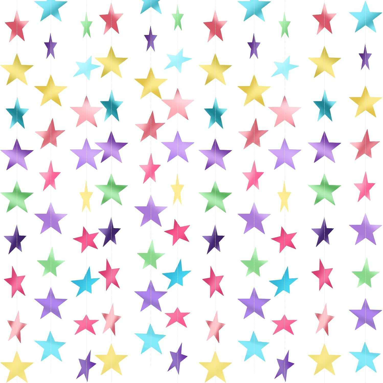 Patelai Glitter Star Garland Banner Christmas Decor 130 Feet Star Hanging Bunting Banner Twinkle Backdrop for Homecoming Classroom Wedding Birthday Halloween Party Supplies(Gold)