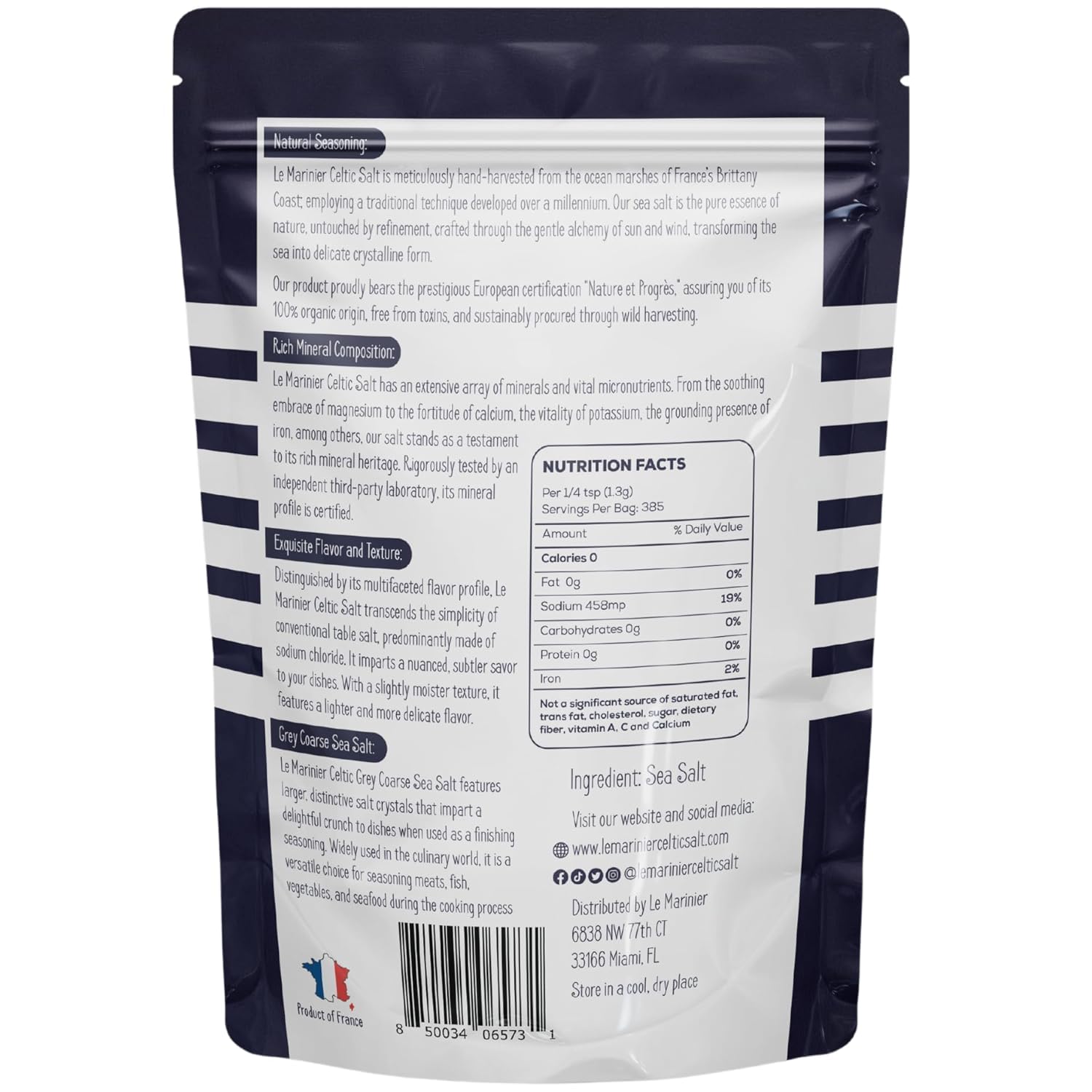 le marinier celtic salt organic grey coarse 1.1lb french sea salt 100% natural unrefined mineral rich