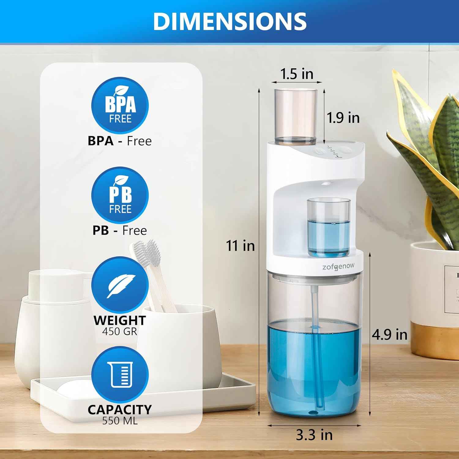 ZOFGENOW Automatic Mouthwash Dispenser for Bathroom,Bathroom Accessories 19.4 Fl Oz Dispensers with Magnetic Cups,Wall Mounted Dispenser,Suitable for All Age Groups,White