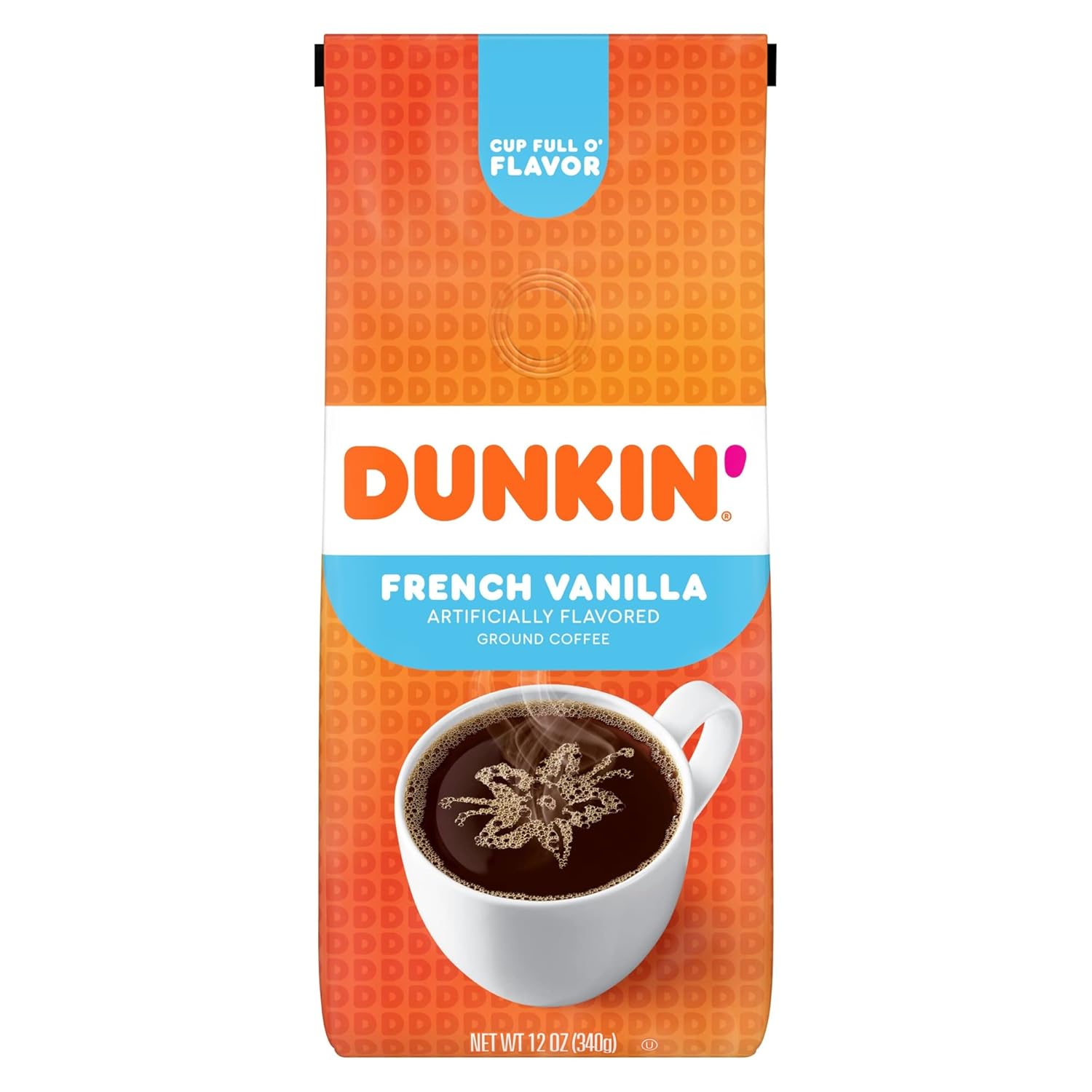 Dunkin' Donuts French Vanilla Coffee 12 Oz Bag Ground Medium Roast Artisanally Flavored