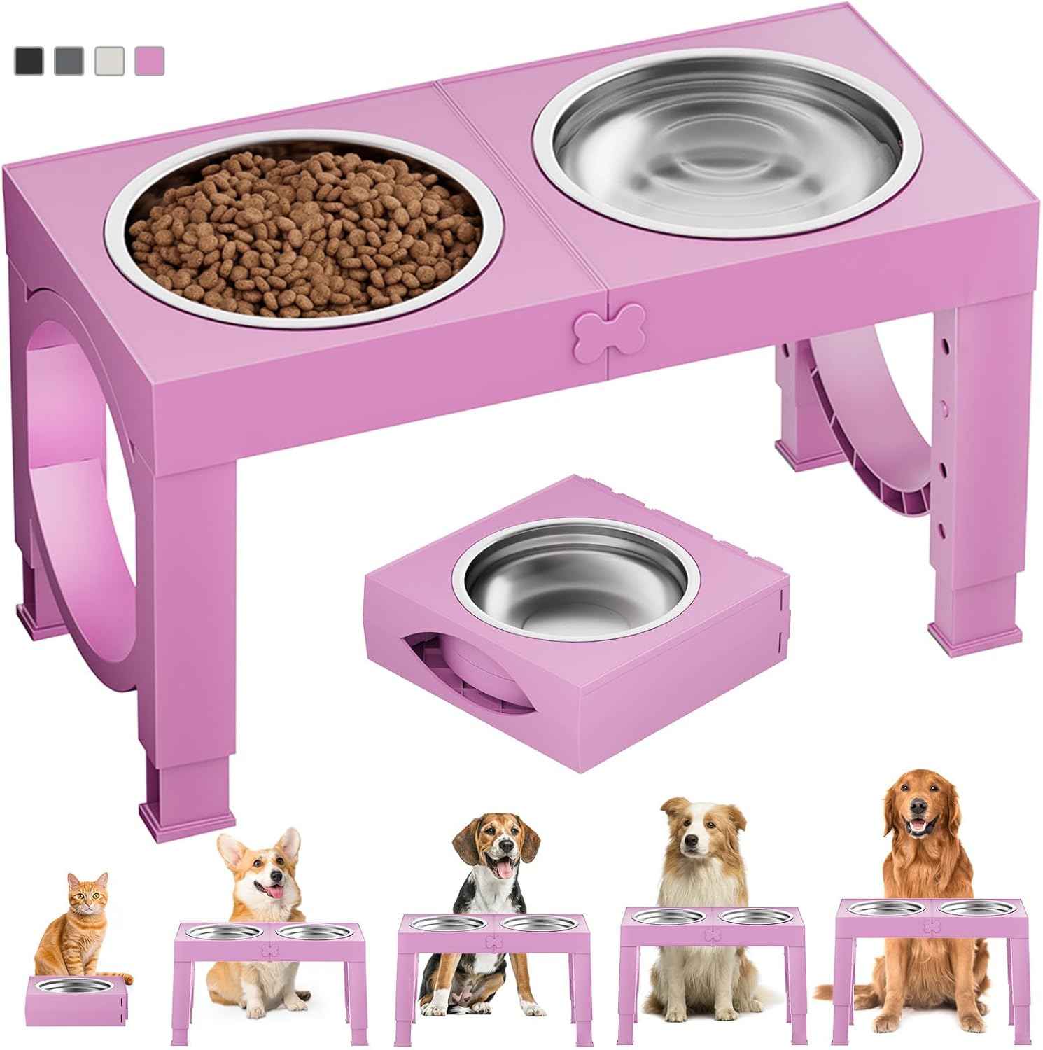 XIAZ Elevated Dog Bowls Large Breed Raised Dogs Bowl Stand Large/Medium Sized Dog 1L Food Water Bowl Stands 5 Heights Adjustable 9/11/12/14in Black Pet Feeder Dish Station
