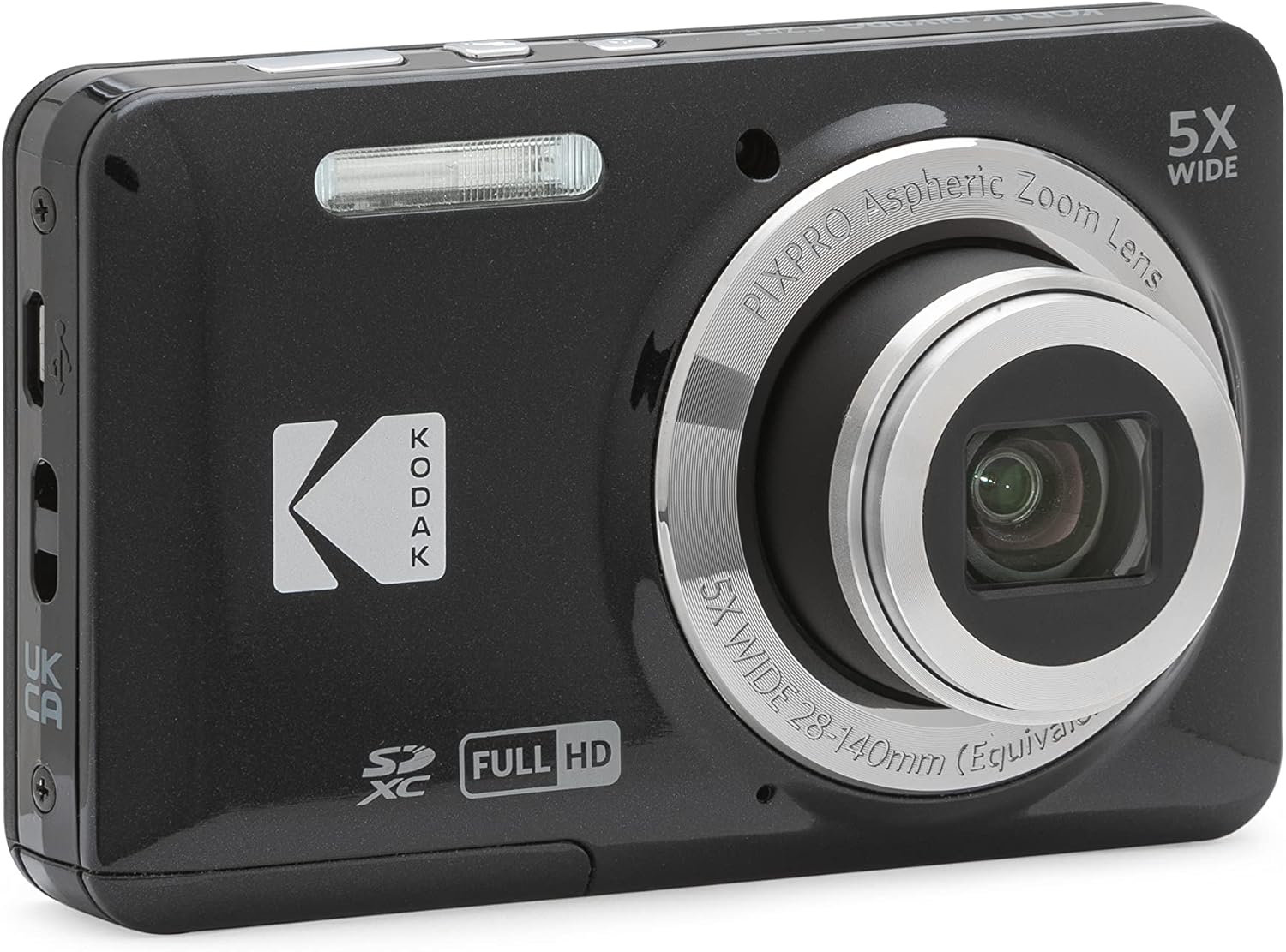 Kodak PIXPRO FZ55-BK 16MP CMOS Sensor Digital Camera 5X Optical Zoom 28mm Wide Angle 1080P Full HD Video 2.7" LCD Vlogging Camera (Black)