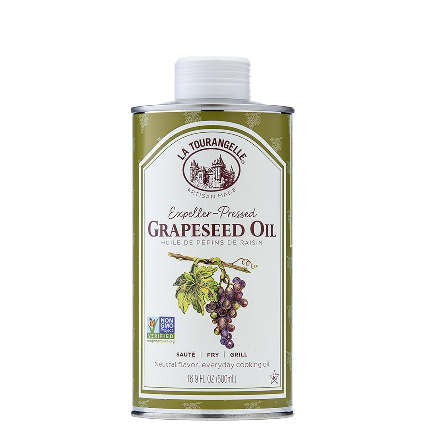 la tourangelle expeller-pressed grapeseed oil, 16.9 fl oz, high heat neutral cooking oil and skincare