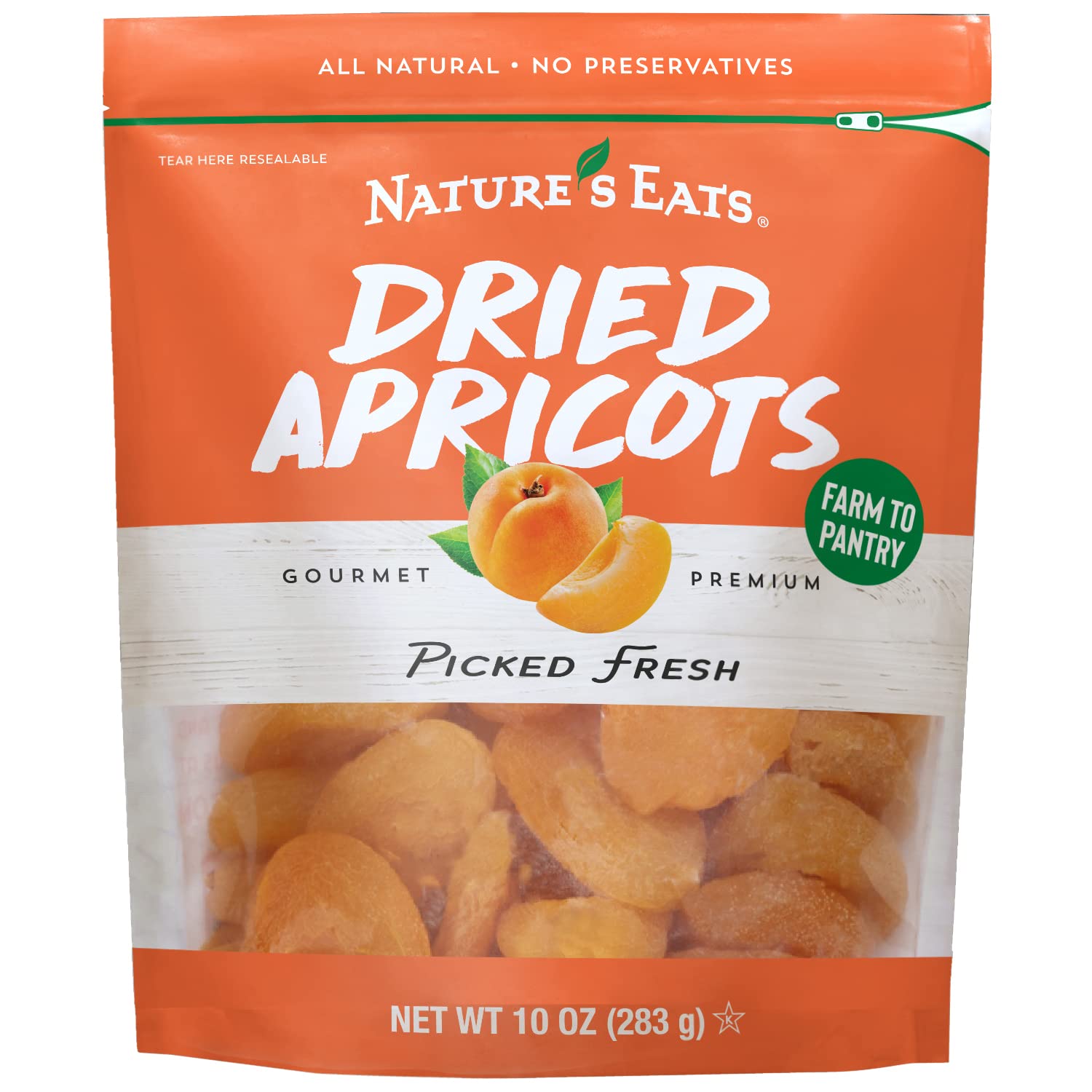 Nature's Eat sun-dried Turkish apricots - organic, no sugar added, gluten-free, vegan snack for adults and kids in 10 oz resealable bag
