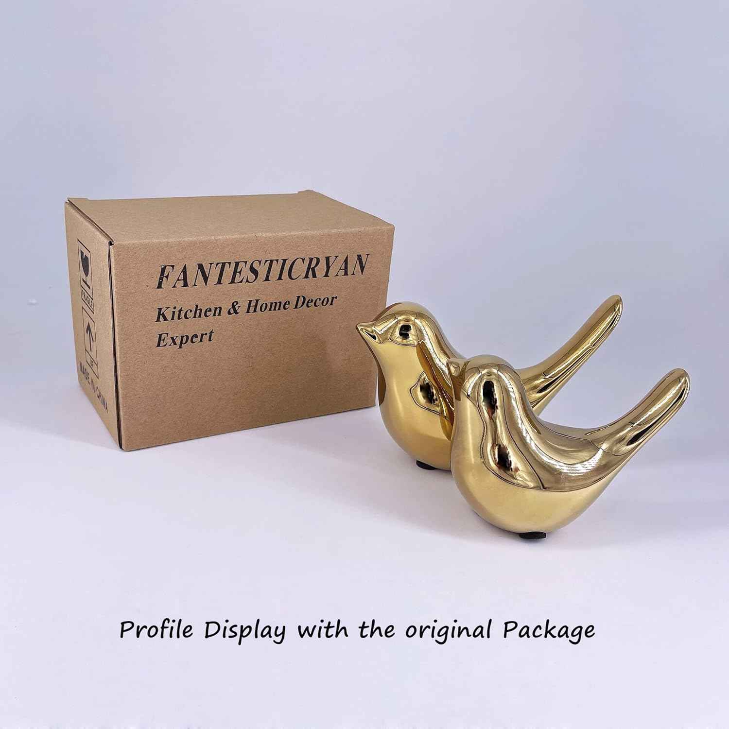 FANTESTICRYAN Small Birds Statues Gold Home Decor Modern Style Figurine Decorative Ornaments for Living Room, Bedroom, Office Desktop, Cabinets