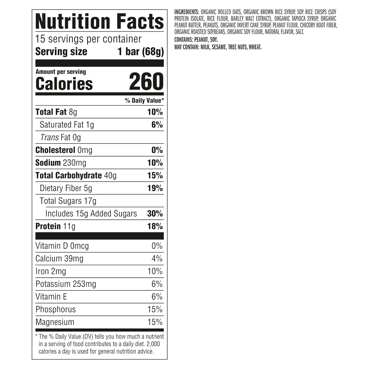 Crunchy Peanut Butter Energy Protein Bars - Made with Organic Oats, Non-GMO - 15 Pack