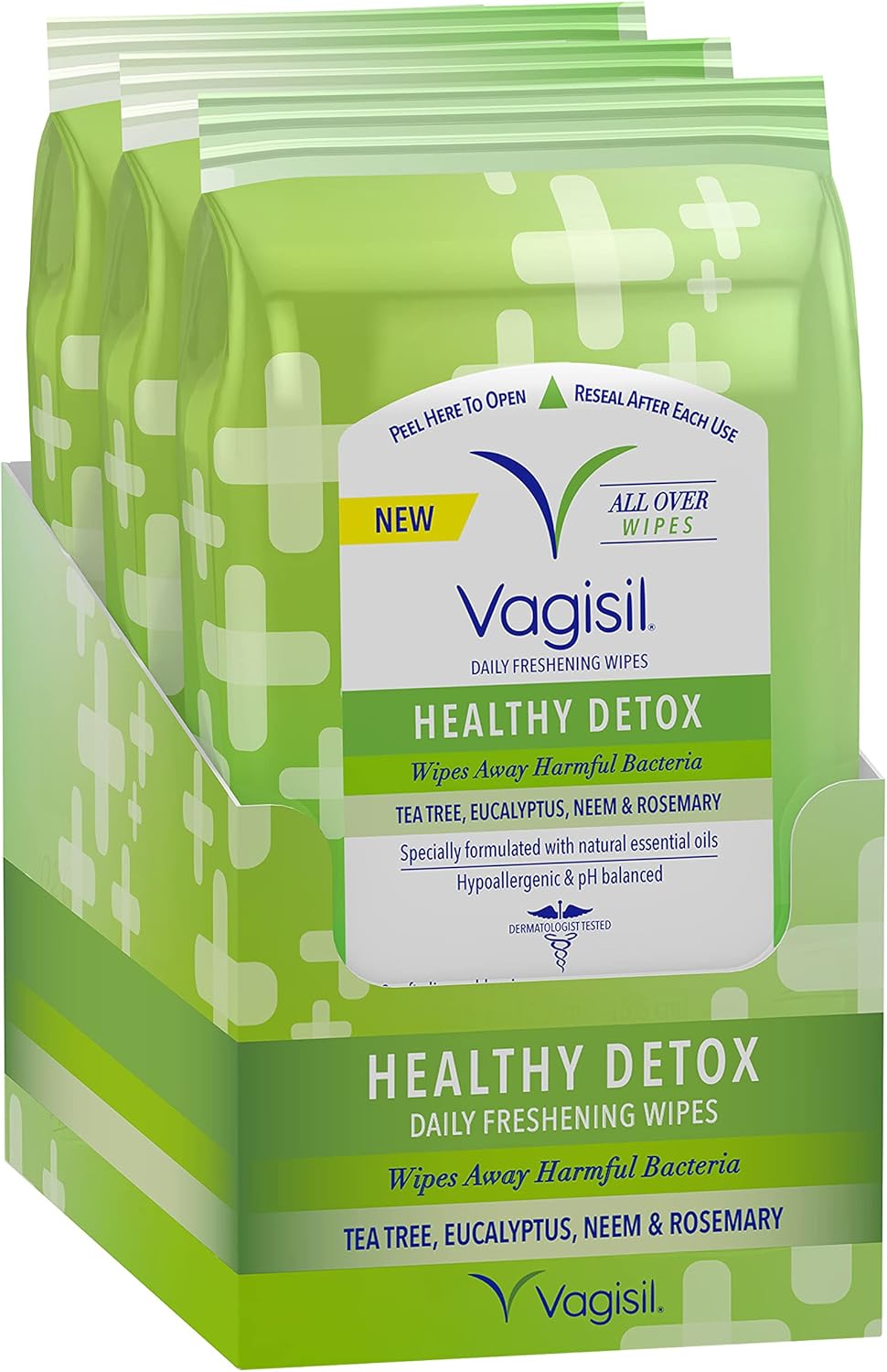 Vagisil odor block daily freshening wipes for feminine hygiene in resealable pouch, hypoallergenic, gynecologist tested, 20 wipes pack of 3