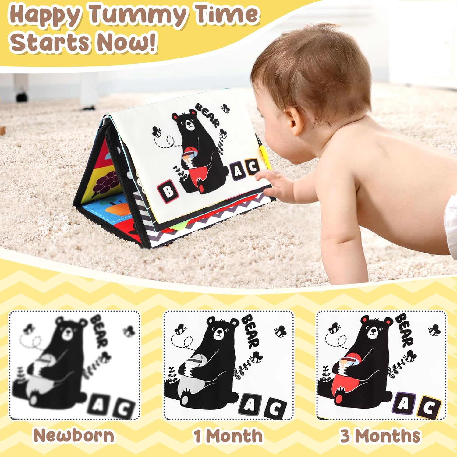 URMYWO Tummy Time Toys - Black and White High Contrast Baby Toy for Newborn - Baby Visual Stimulation Mirror - Montessori Sensory Crinkle Toy for Infant 0-3-6-12 Months - Boy Girl Shower Gifts