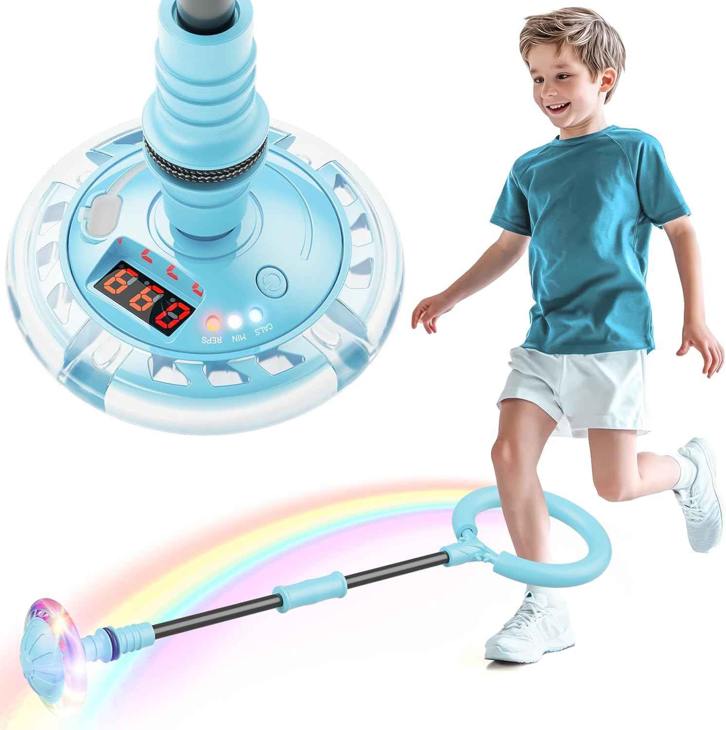 Flooyes Skip Ball for Kids, Ankle Skip Ball Toy with Counter, Timer and Cal Calculator, Girl Birthday Gifts for Age 6 7 8 9 10+, Rechargeable Colorful Flash Wheel Skip Ball for Girls Women