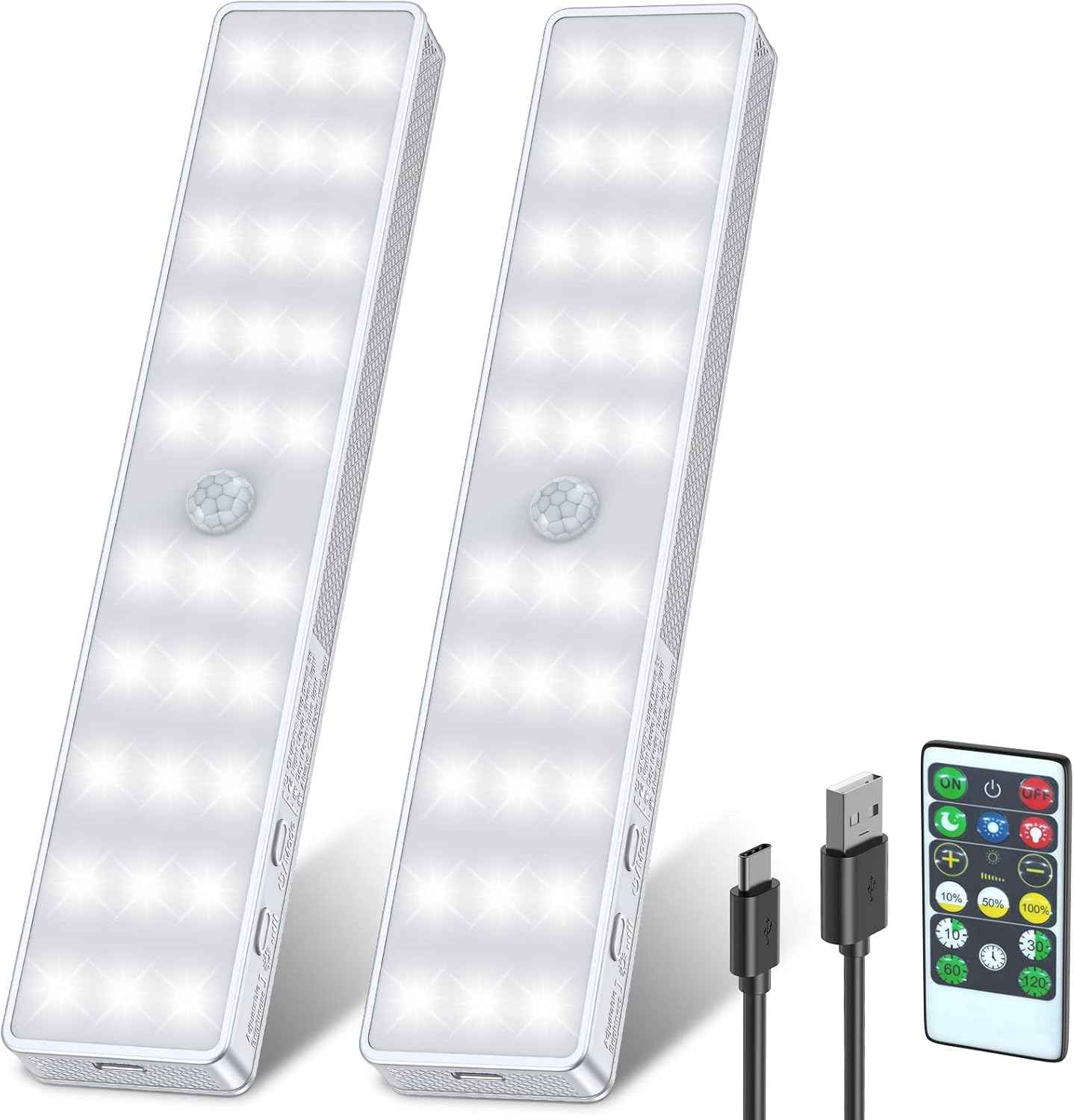 LED Closet Light with Charging Station, 6 Pcs 30LEDs 8'' Dimmer Rechargeable Motion Sensor Under Cabinet Lighting, Stick-Anywhere Night Light for Wardrobe,Kitchen