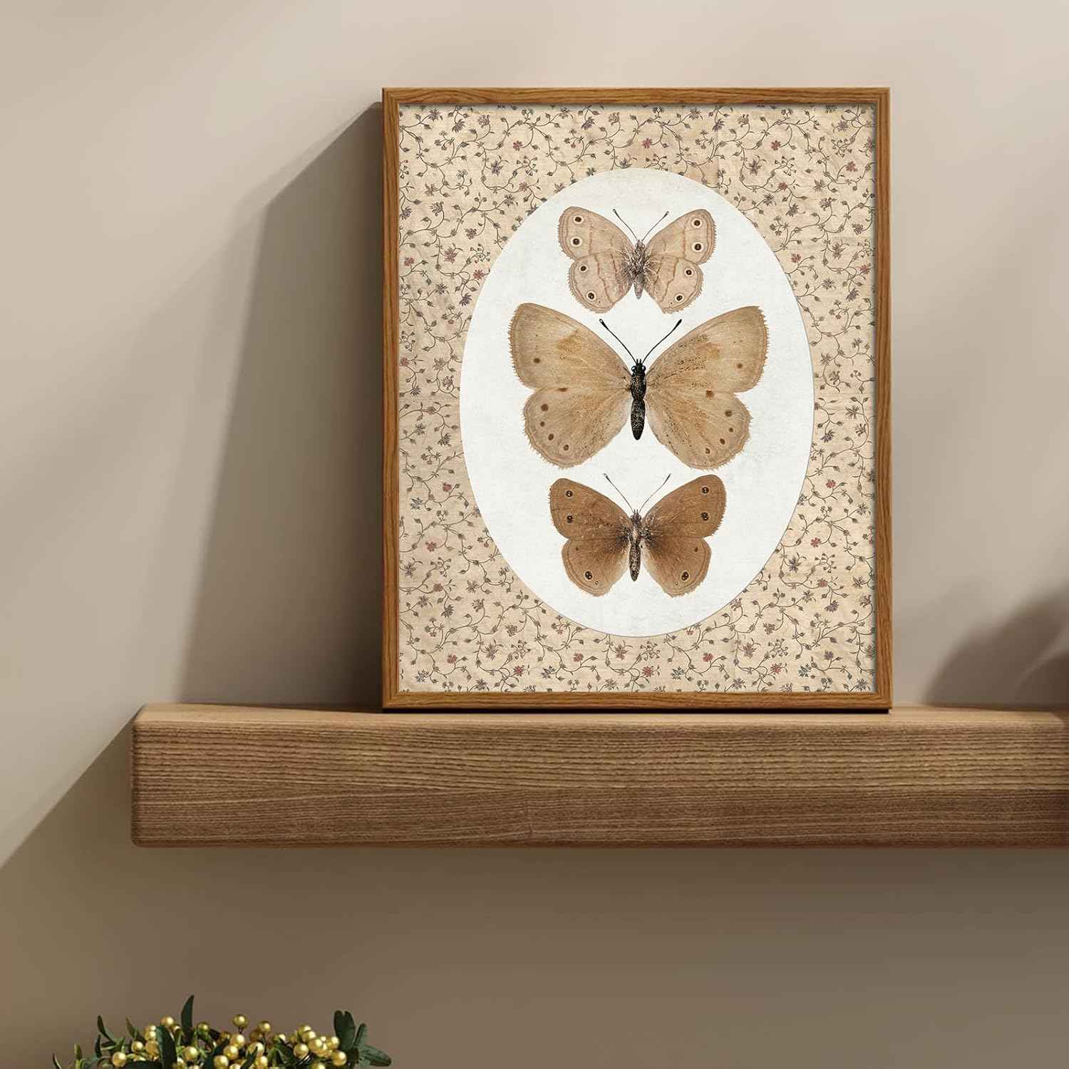 uniro Vintage Butterfly Canvas Wall Art, Bedroom Bathroom Shelf Retro Butterfly Illustration Room Decor, Canvas Prints, Posters Wall Decor Antique Paintings Home Farmhouse Wall Decor