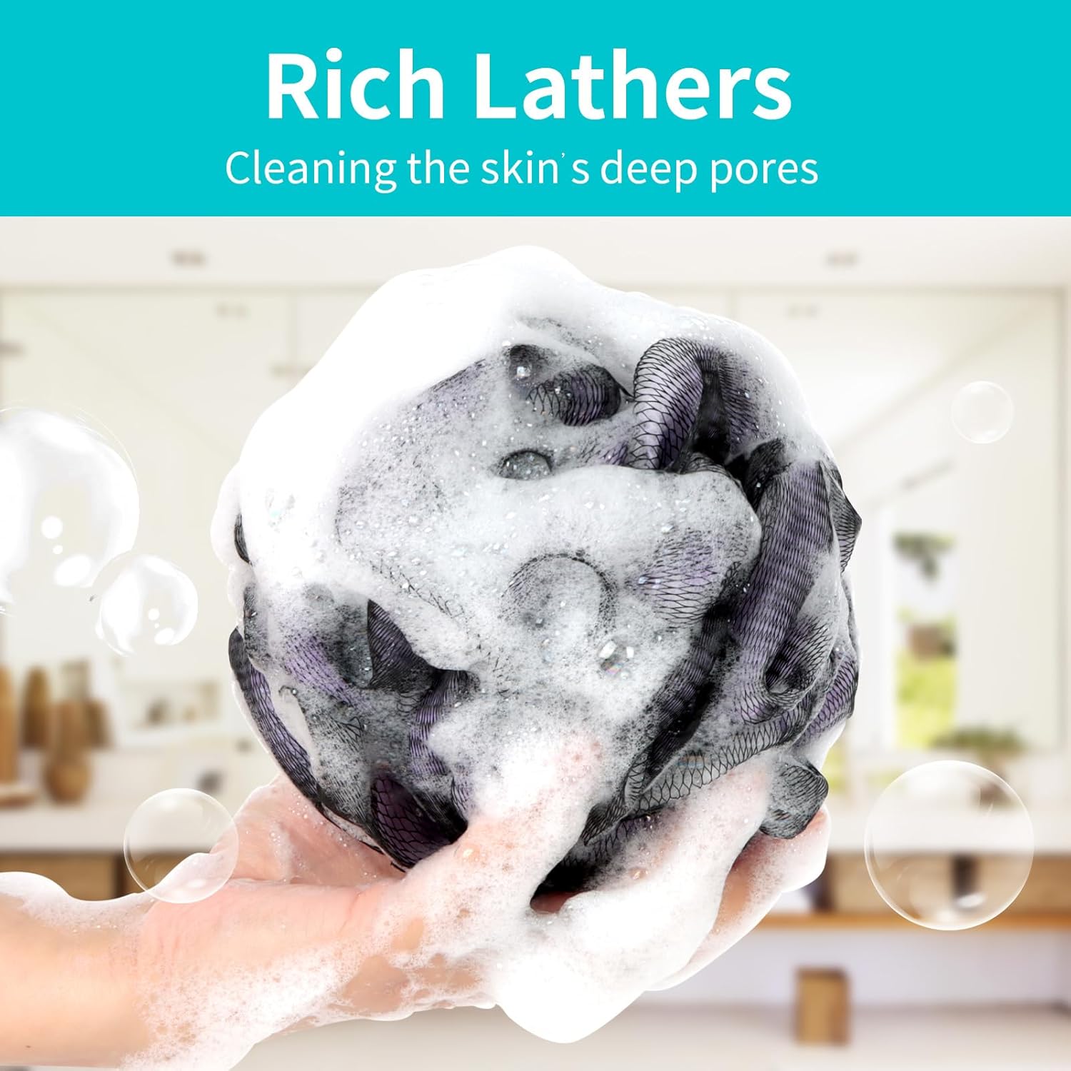 Dark Elf Bath Loofahs Soft Mesh Shower Sponge Body Back Scrubber for Women & Men - Pack of 4