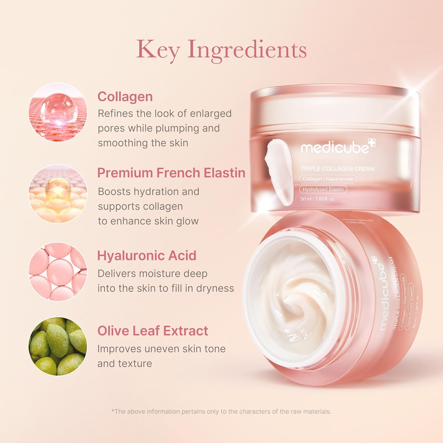 medicube triple collagen cream, 1.69 oz, hydrating & firming moisturizer with hyaluronic acid, premium elastin, shea butter, korean skincare