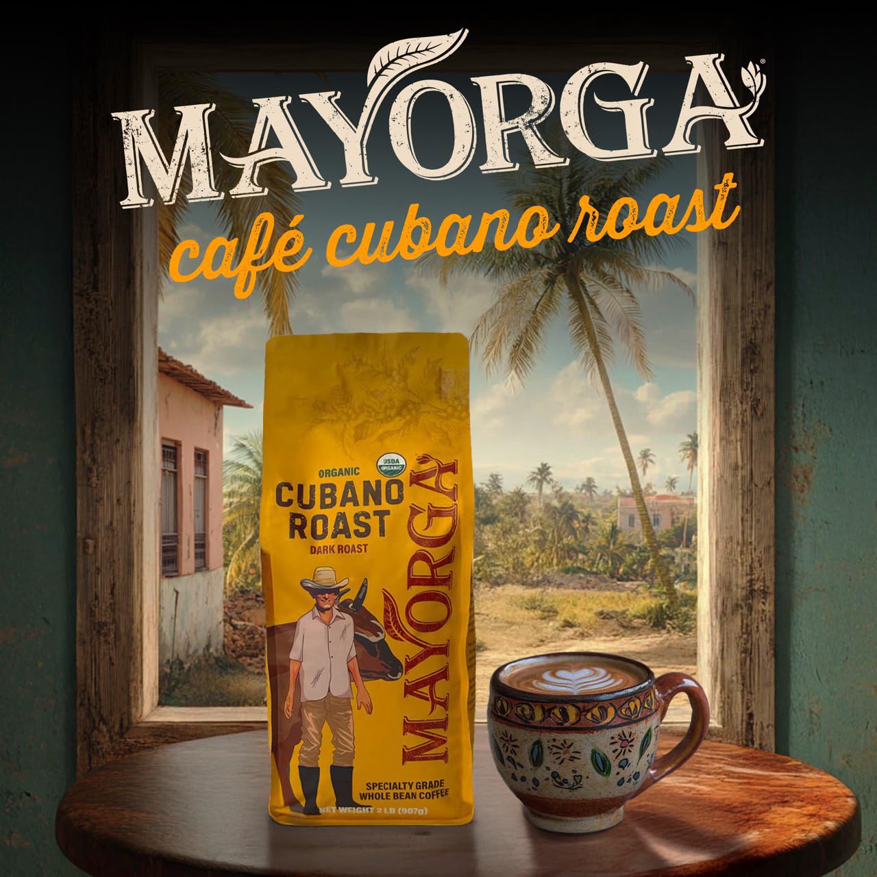 mayorga organic cafe cubano roast 2lb dark roast whole bean specialty grade coffee usda organic non-gmo kosher