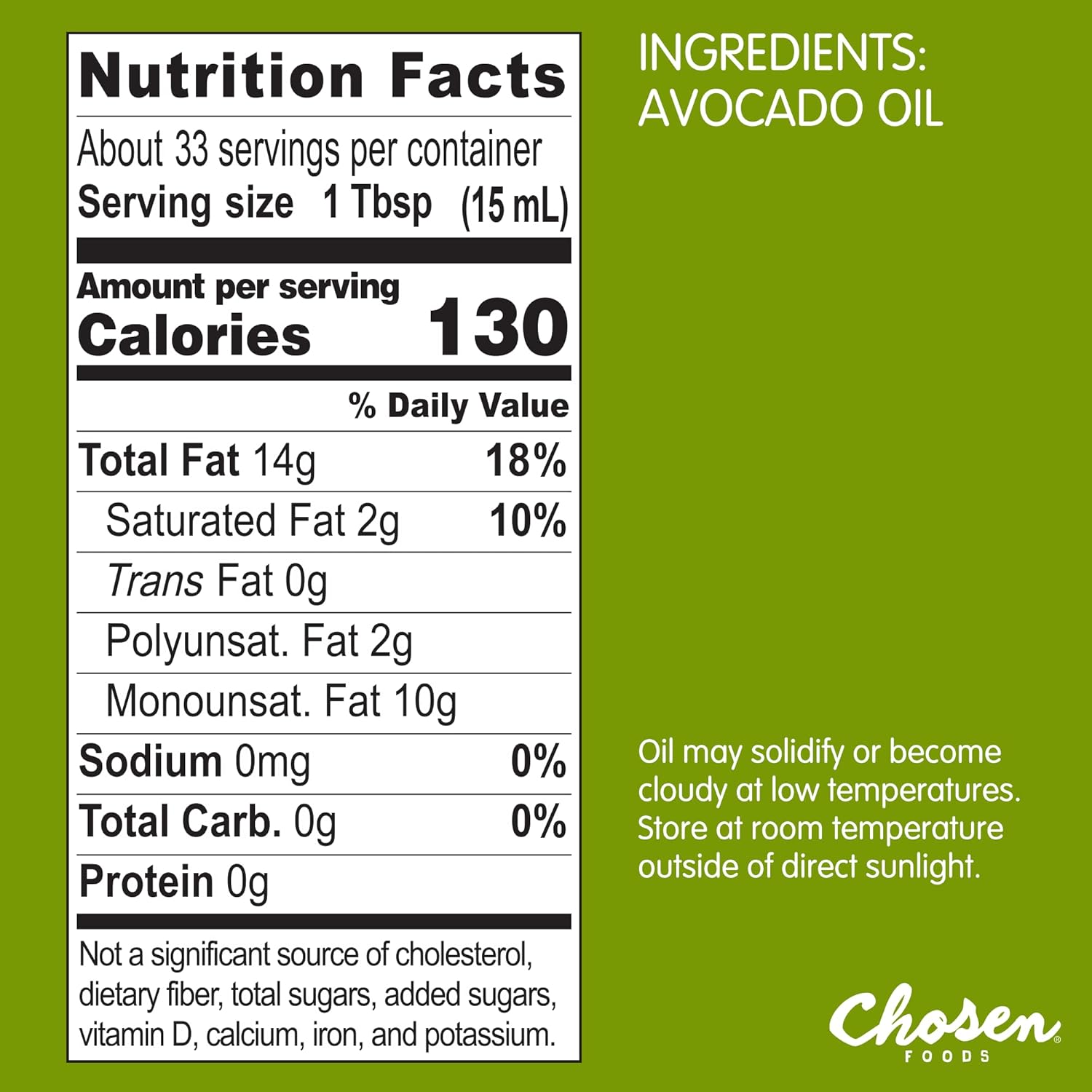 Chosen Foods 100% Pure Avocado Oil, 16.9 Fl Oz, All Purpose Cooking Oil, Non-GMO, Gluten-Free, Keto Friendly, Glyphosate Free