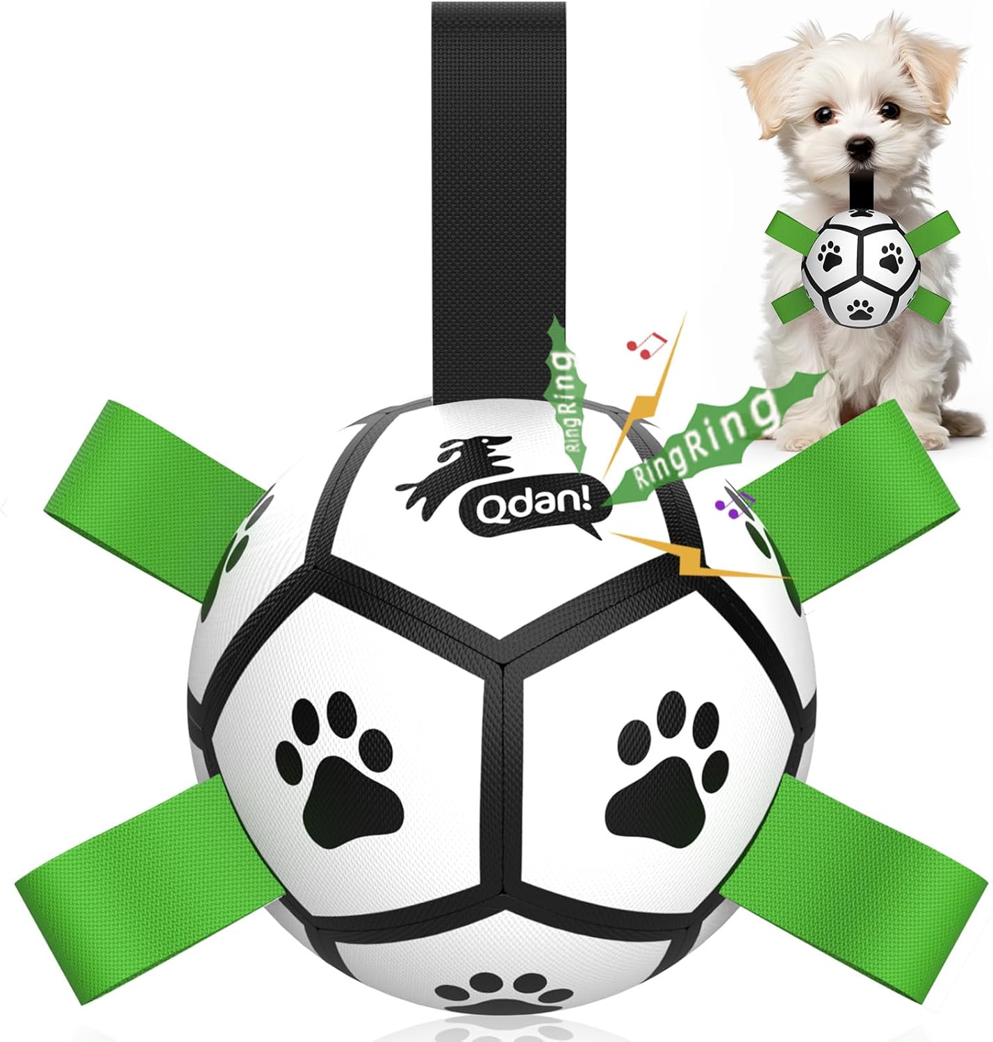 Qdan dog toys 6 inch world cup dog soccer ball with straps for small medium pet outdoor play